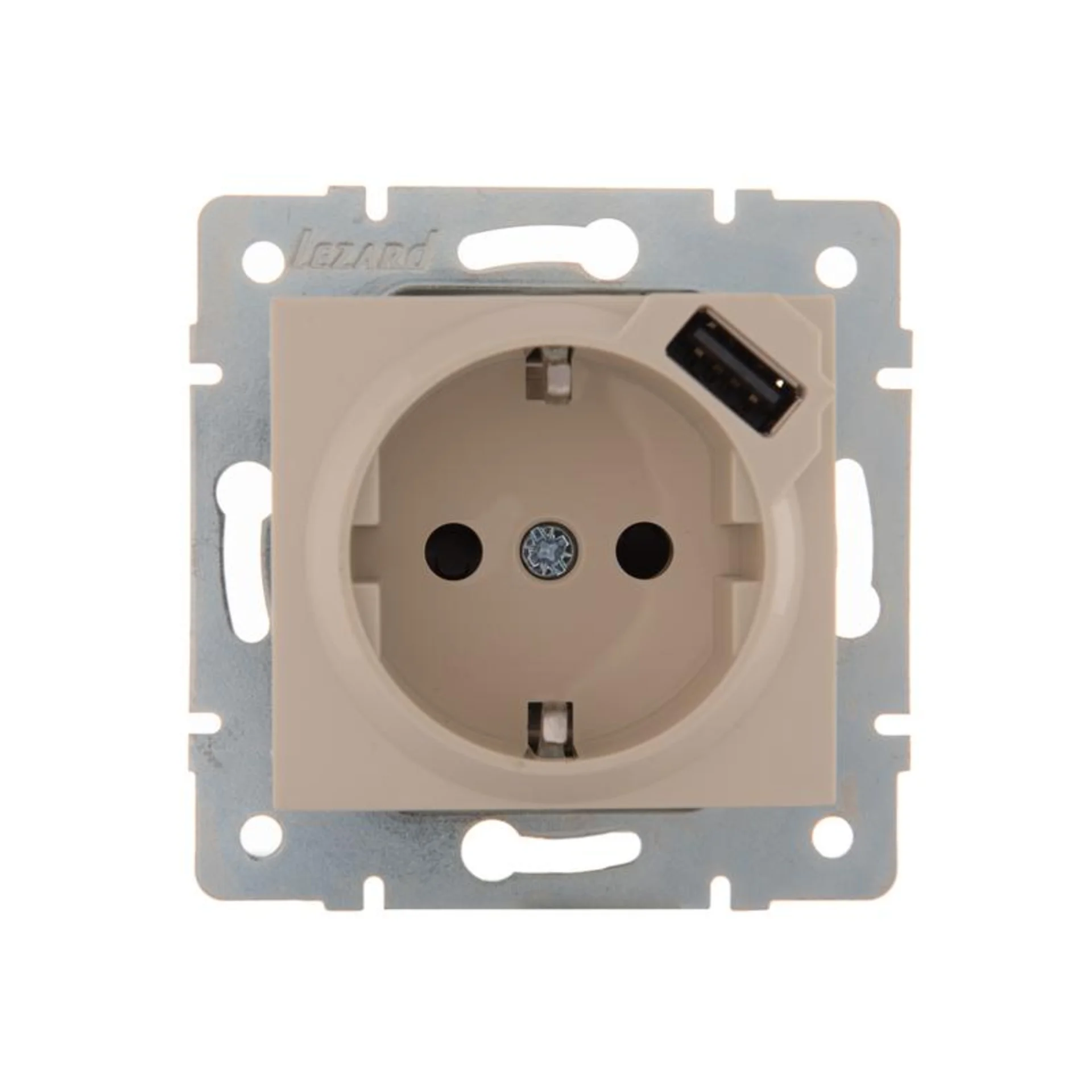Розетка 1-м СП Karina 16А с заземл. с заряд. устройством USB механизм крем. LEZARD 707-0388-181