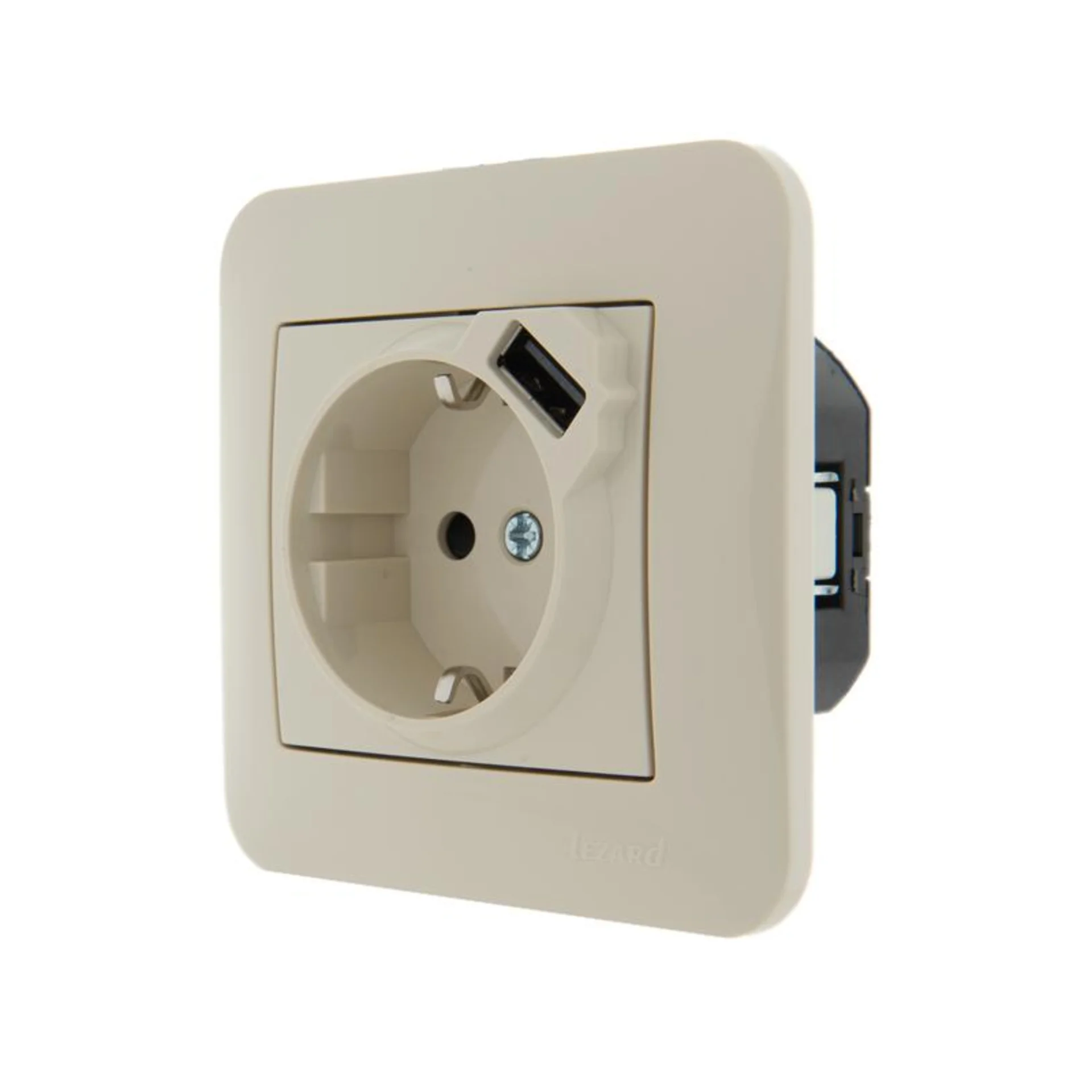 Розетка 1-м СП Karina 16А с заземл. с заряд. устройством USB механизм крем. LEZARD 707-0388-181