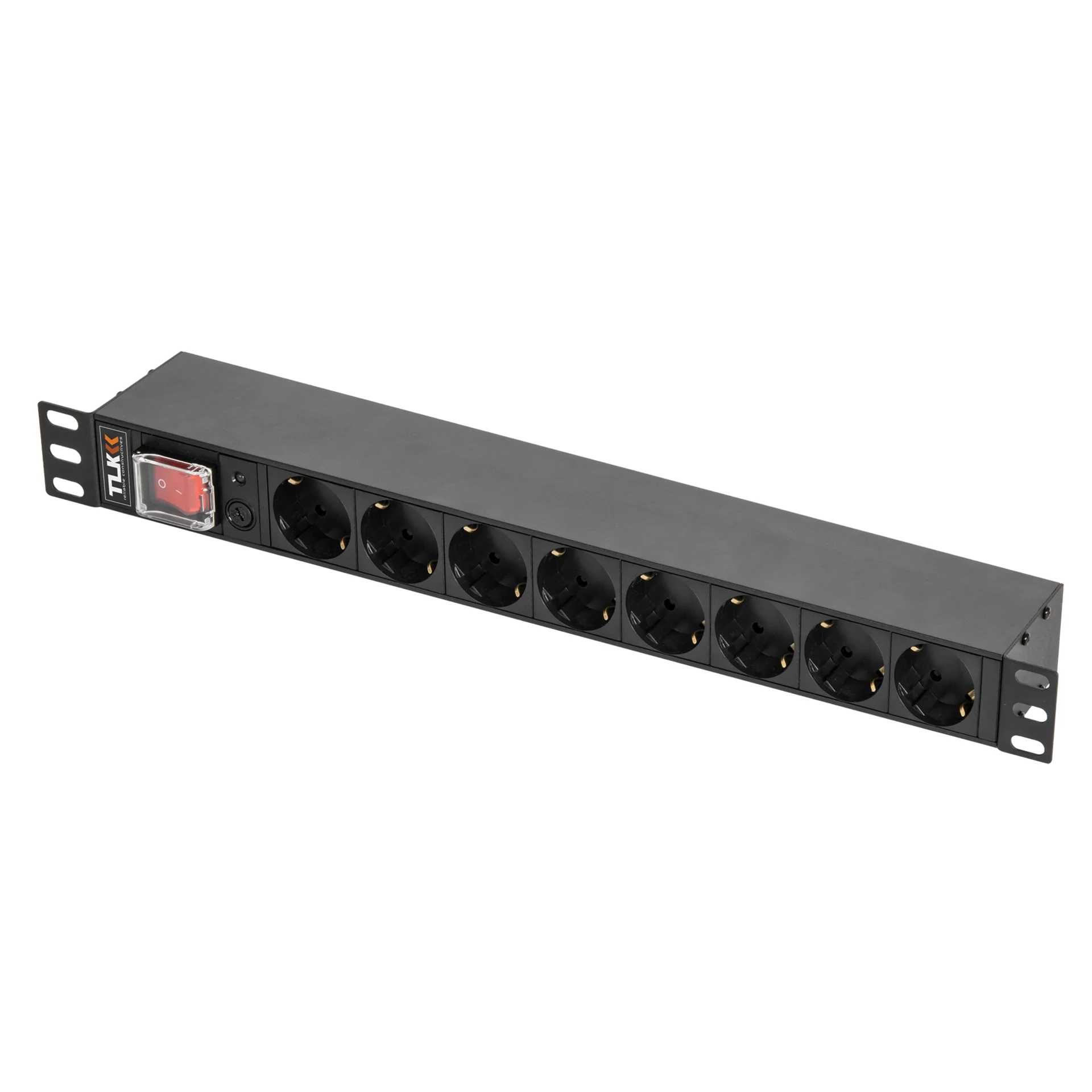 Блок электрических розеток TLK, 19", 8 гнезд евророзетка, макс. нагрузка 10 А, без шнура питания, вход С14 + предохранитель 10 А