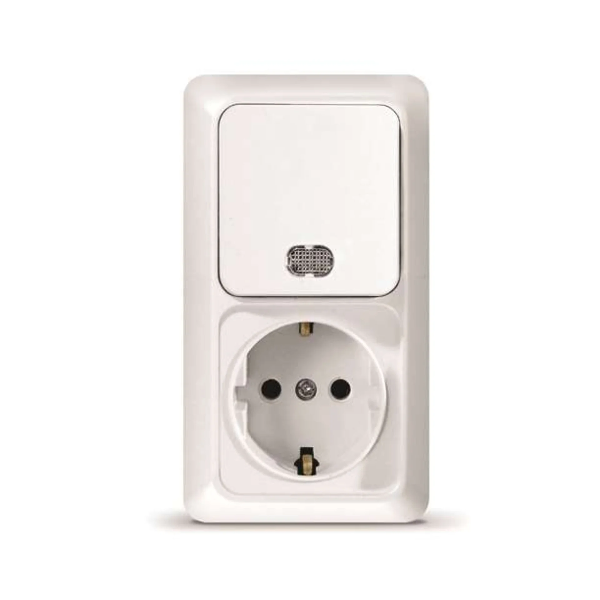 Блок ОП Олимп 1-кл. вык. с подсветкой + роз. с заземл. верт. бел. UNIVersal О0039