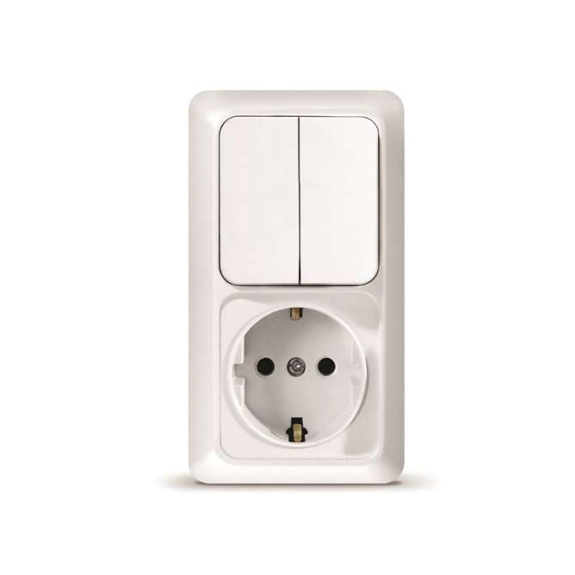 Блок ОП Олимп 2-кл. вык.+ роз. с заземл. верт. бел. UNIVersal О0040