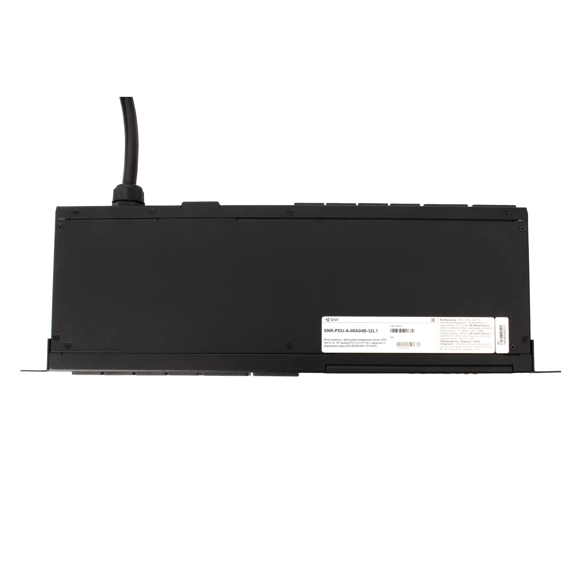 Блок розеток с функцией измерения серии SNR тип A 1U 19" выход 8*C13 и 4*С19 с защитой от перегрузки вход 32A IEC60309 (1P+N+E)