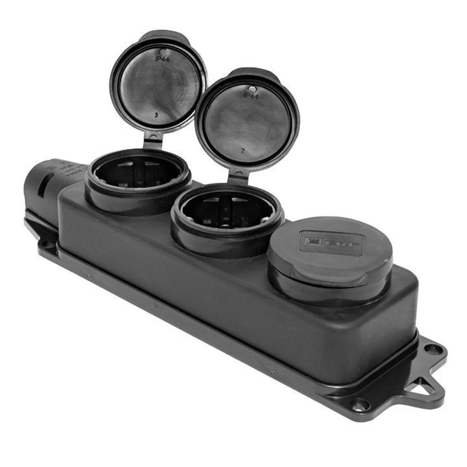 Розетка 3-м 16А IP44 2P+PE 230В с защ. крышками каучук EKF RPS-015-16-230-44