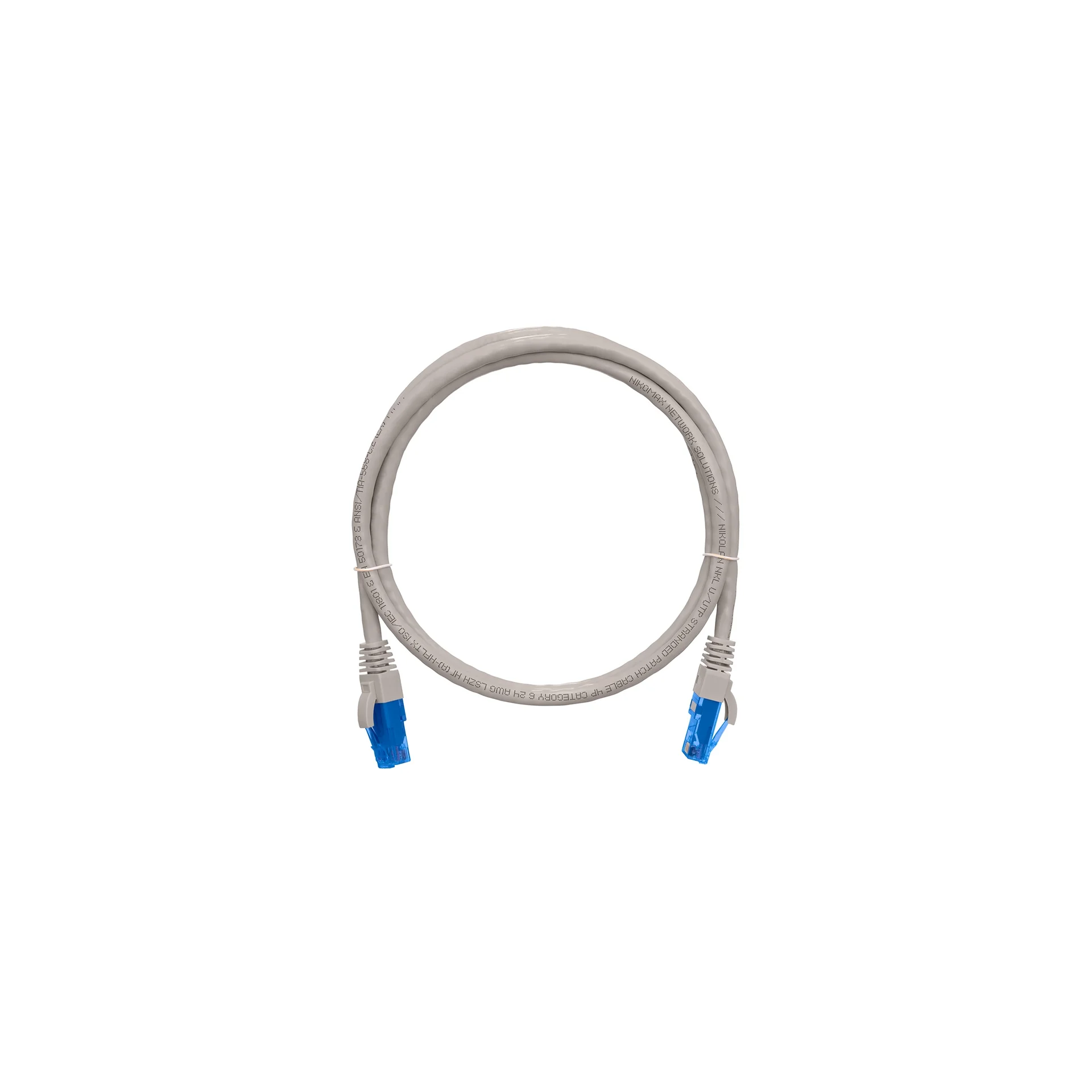 Коммутационный шнур NIKOMAX U/UTP 4 пары, Кат.6 (Класс E), 250МГц, 2хRJ45/8P8C, T568B, заливной, с защитой защелки, многожильный, BC, серый, 10м