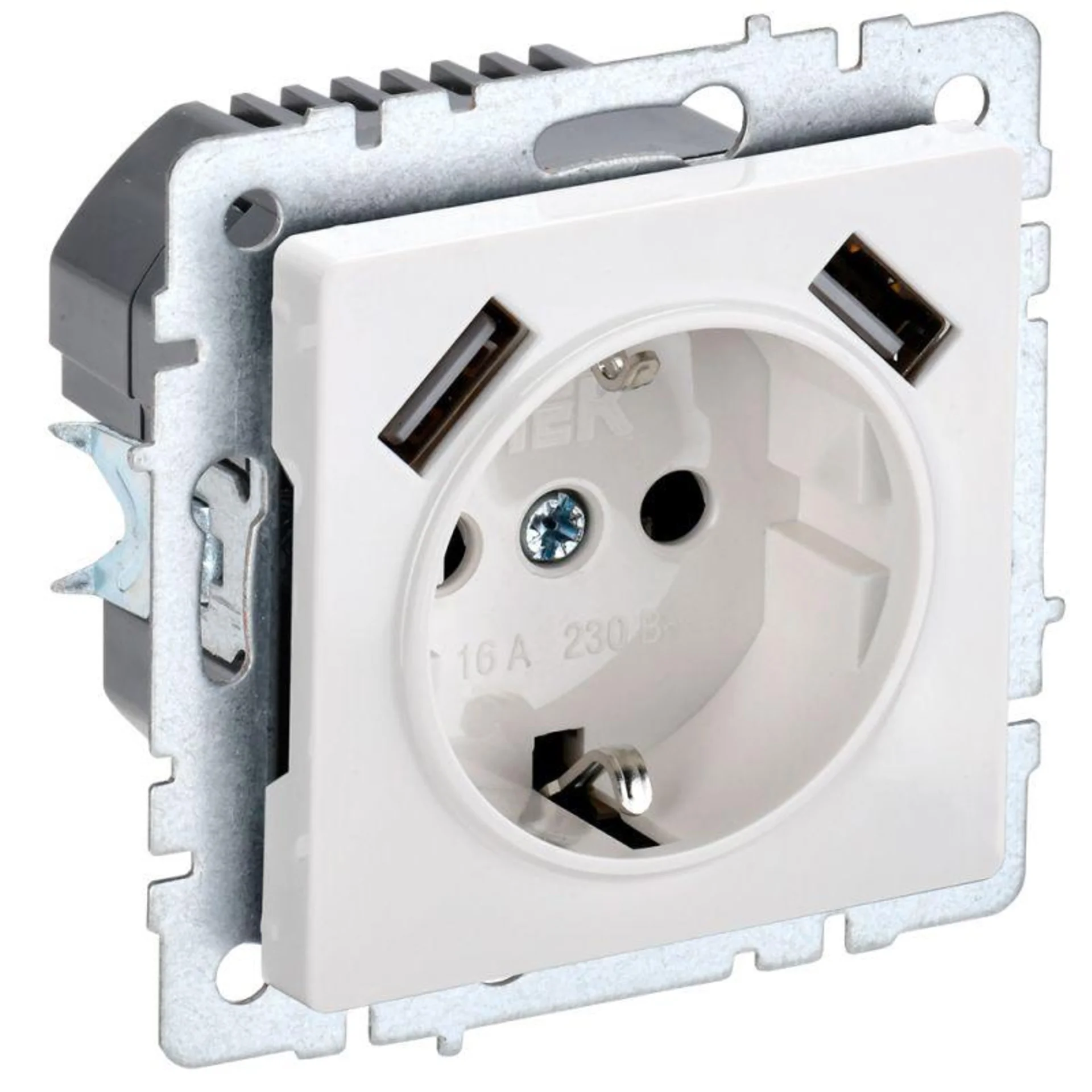 Розетка BRITE РЮш10-1-БрБ 16А с USB A+A 2.1А с заземл. защ. шторки бел. IEK BR-R14-16-U21-D21-K01