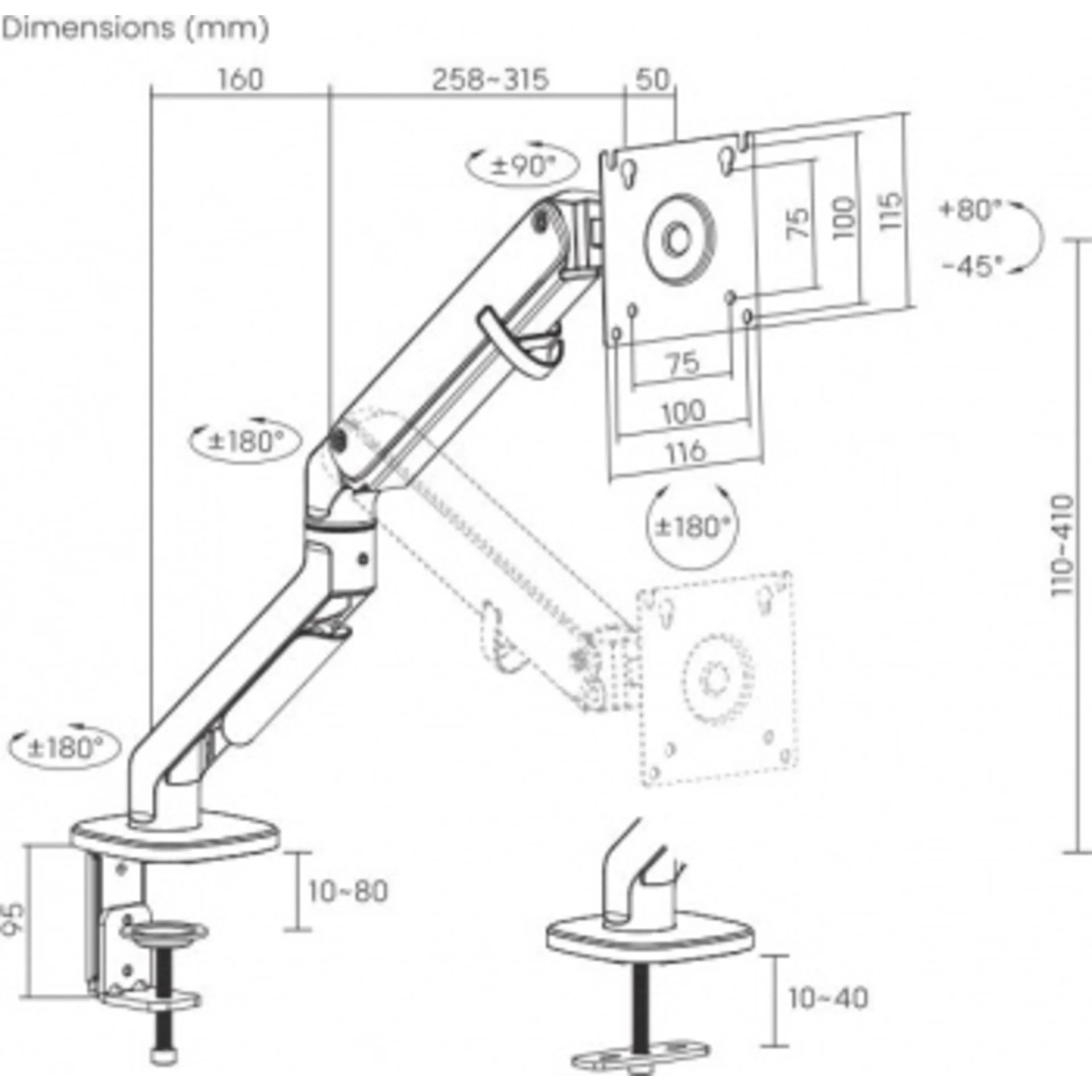 Кронштейн для мониторов Ultramounts UM734SIL серый/серебристый 17"-27" макс.7кг крепление к столешни