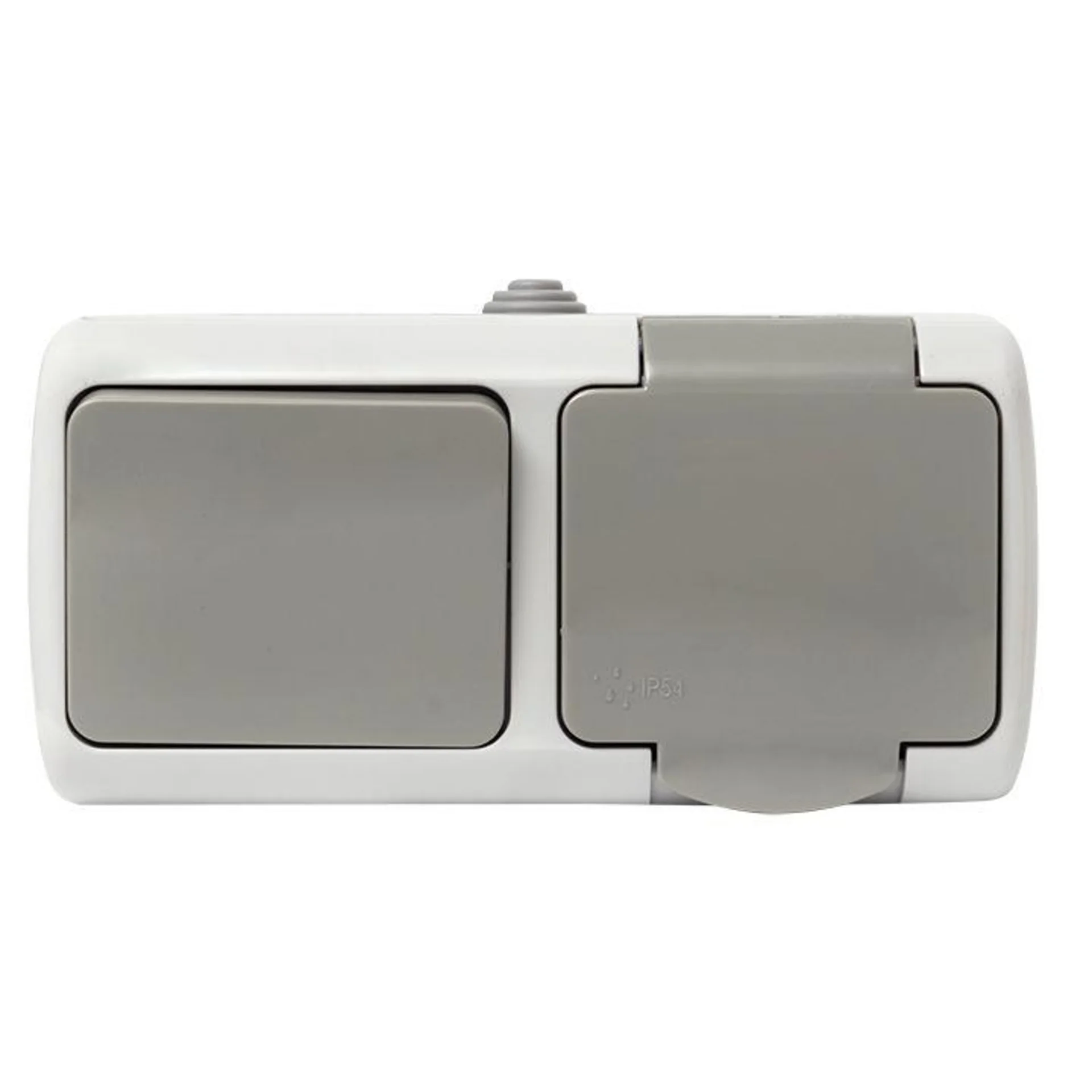 Блок ОП розетка 1-м 16А с заземл. с крышкой+выключатель 1-кл. Мурманск IP54 сер. EKF EFRV16-050-30-5