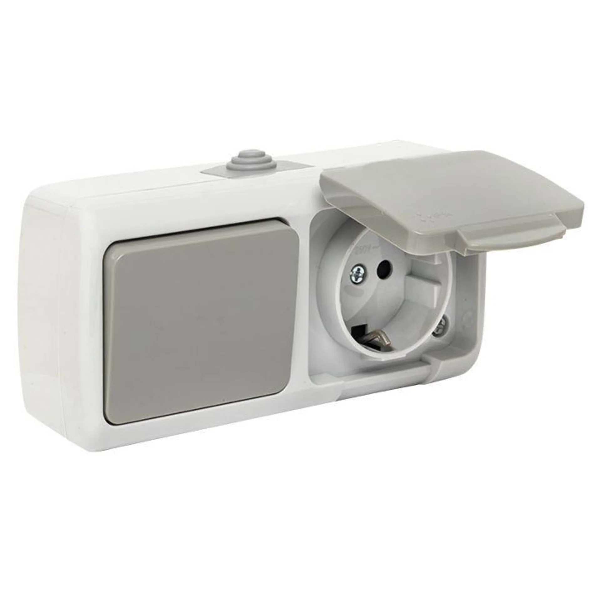 Блок ОП розетка 1-м 16А с заземл. с крышкой+выключатель 1-кл. Мурманск IP54 сер. EKF EFRV16-050-30-5