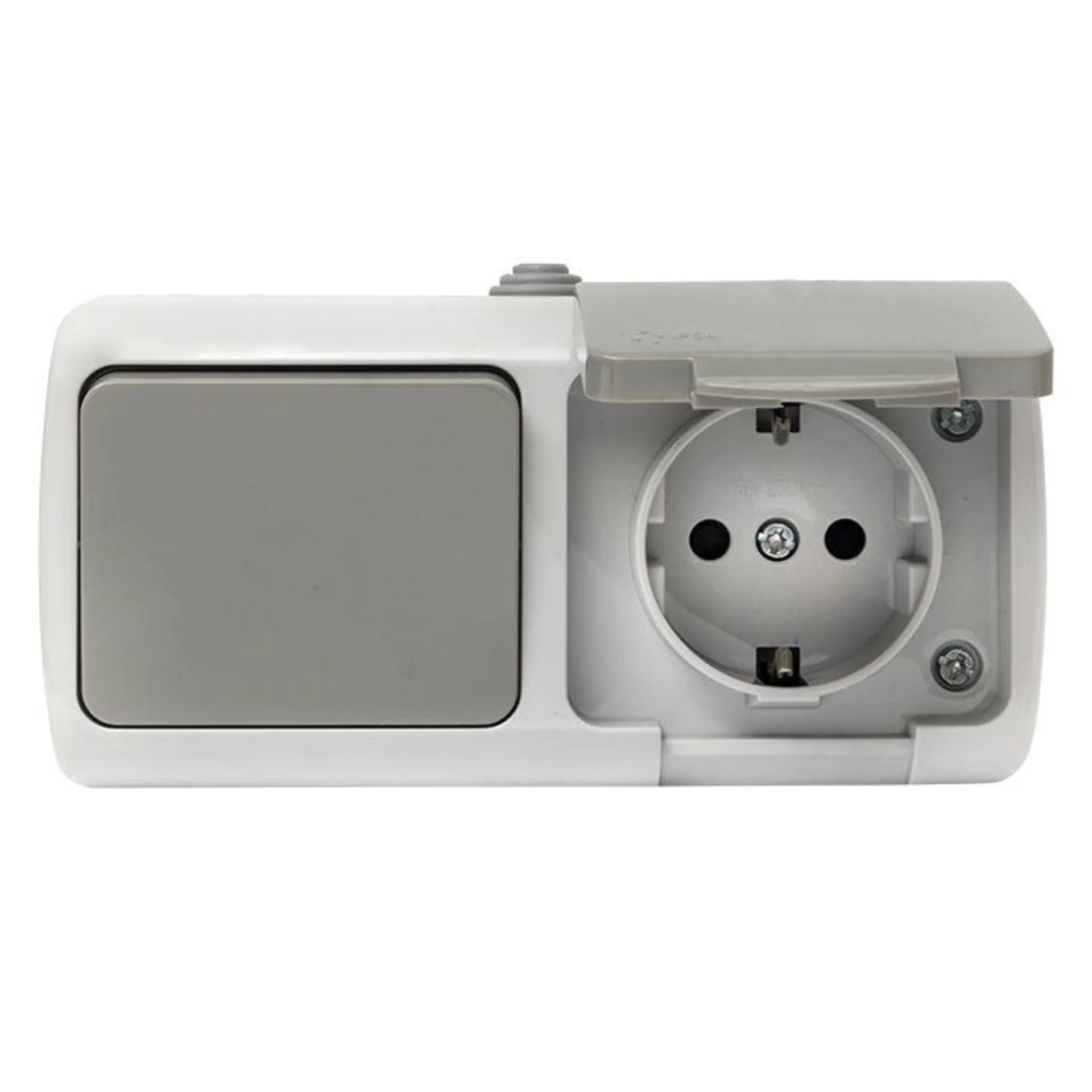 Блок ОП розетка 1-м 16А с заземл. с крышкой+выключатель 1-кл. Мурманск IP54 сер. EKF EFRV16-050-30-5