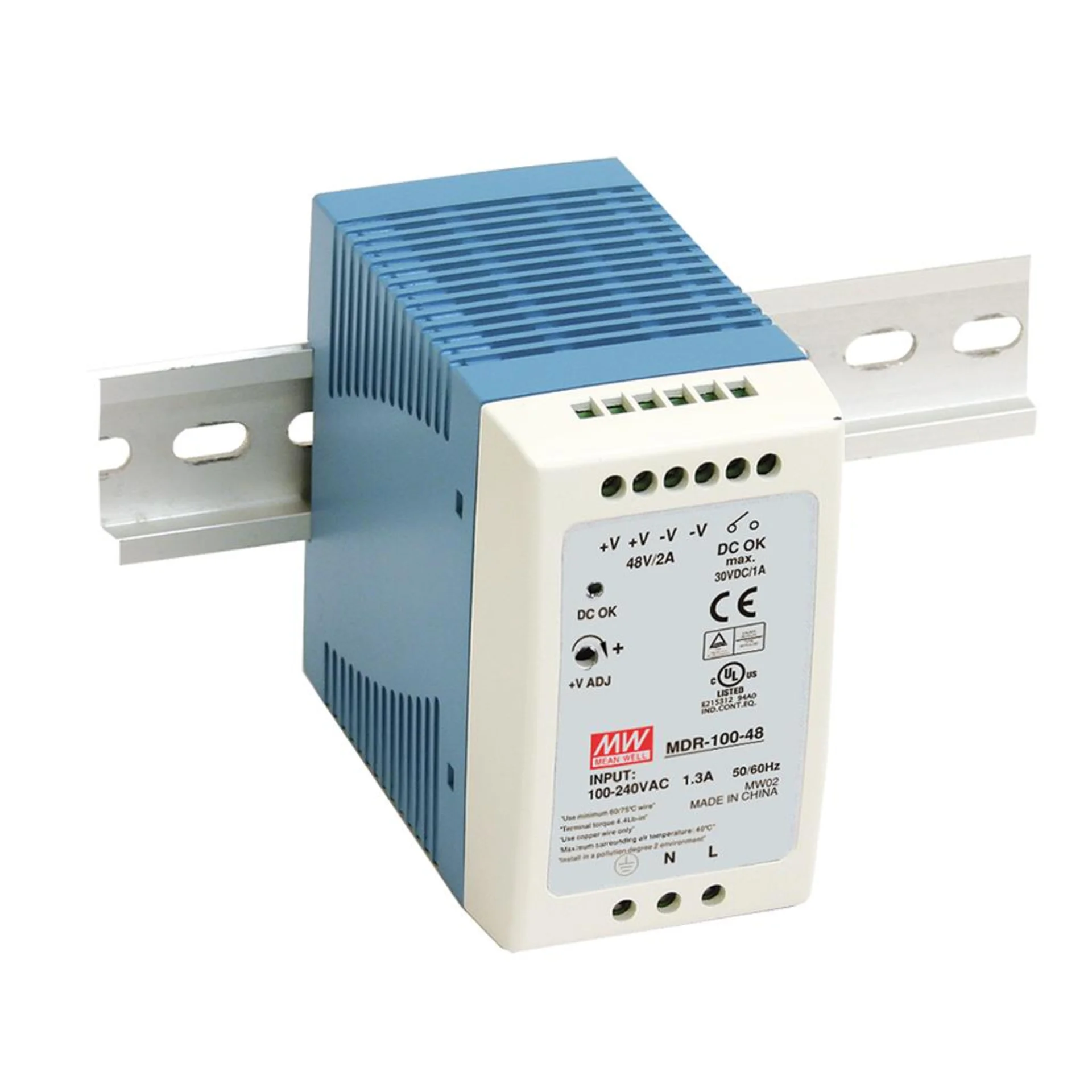 MDR-100-12 Компактный блок питания на DIN-рейку, 12В, 7,5А, 100Вт Mean Well