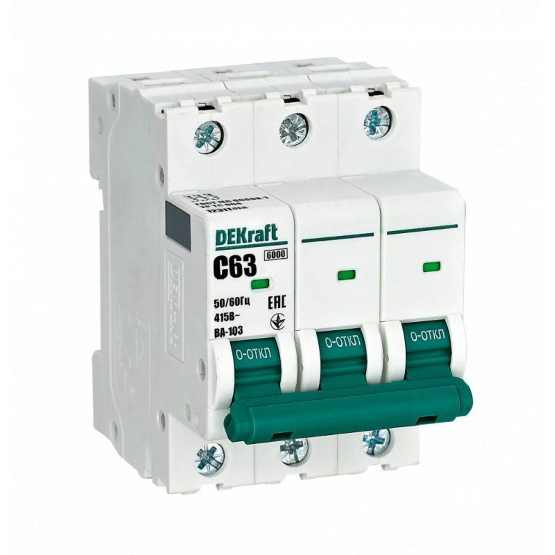 Выключатель автоматический модульный 3п C 63А ВА103 DEKraft 12311DEK