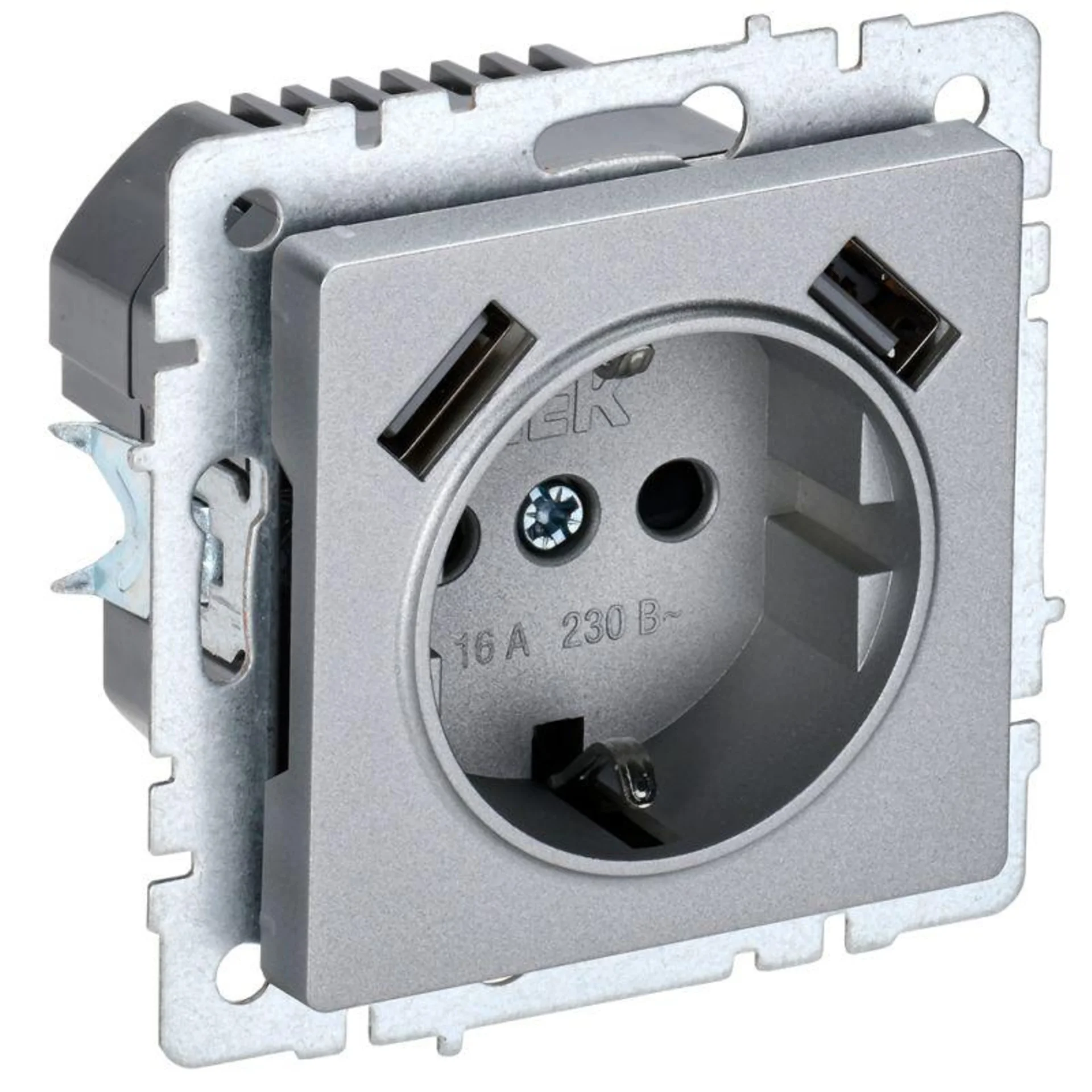 Розетка BRITE РЮш10-2-БрА 16А с USB A+A 3.1А с заземл. защ. шторки алюм. IEK BR-R14-16-U21-D31-K47