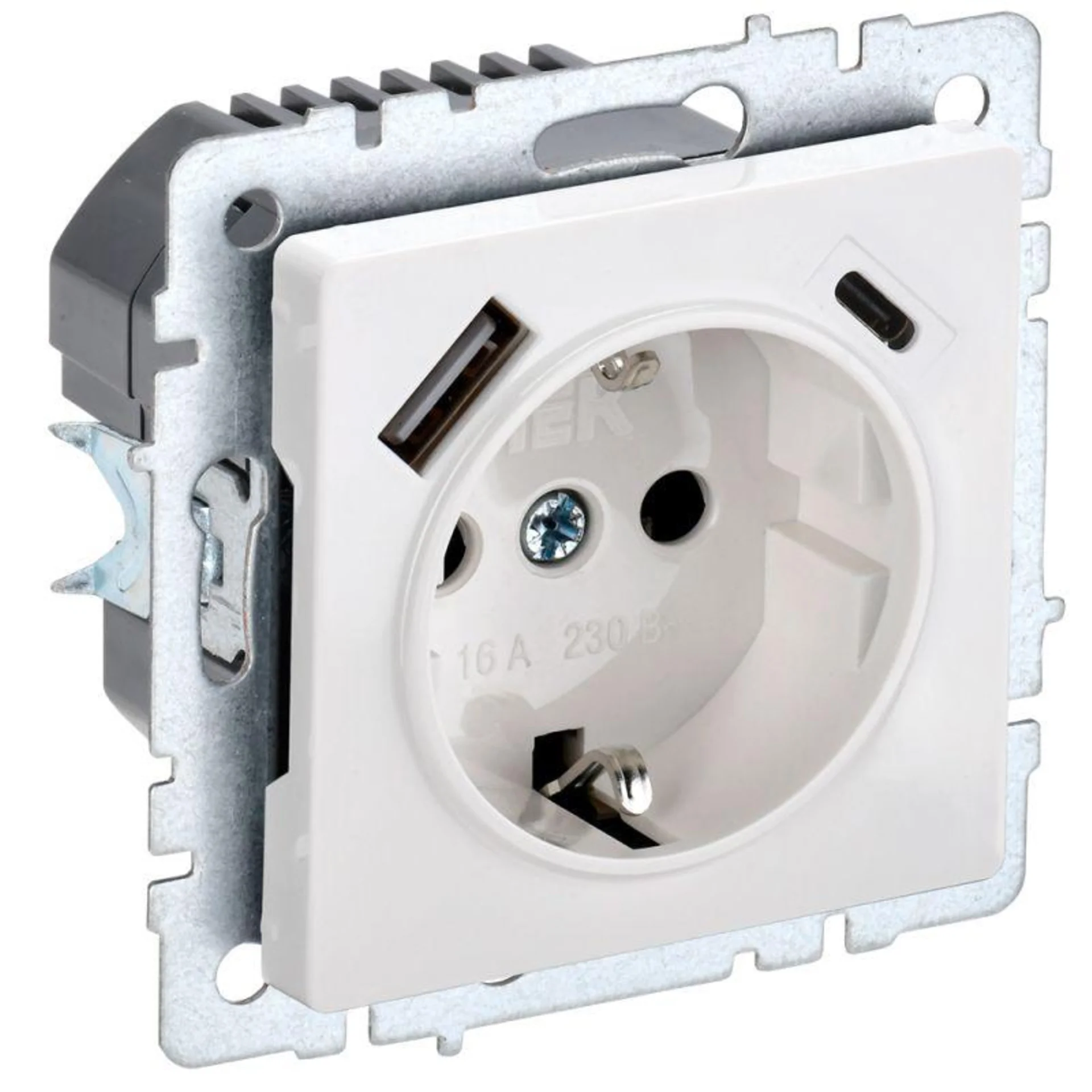 Розетка BRITE РЮш11-1-БрБ 16А с USB A+C 18Вт с заземл. защ. шторки бел. IEK BR-R14-16-U22-018-K01