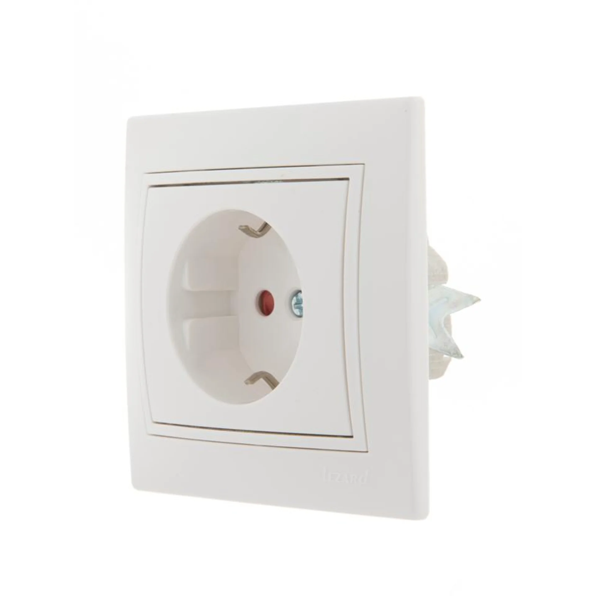 Розетка 1-м СП Mira 16А IP20 с заземл. защ. шторки с бел. вставкой керамика бел. LEZARD 701-0202-124
