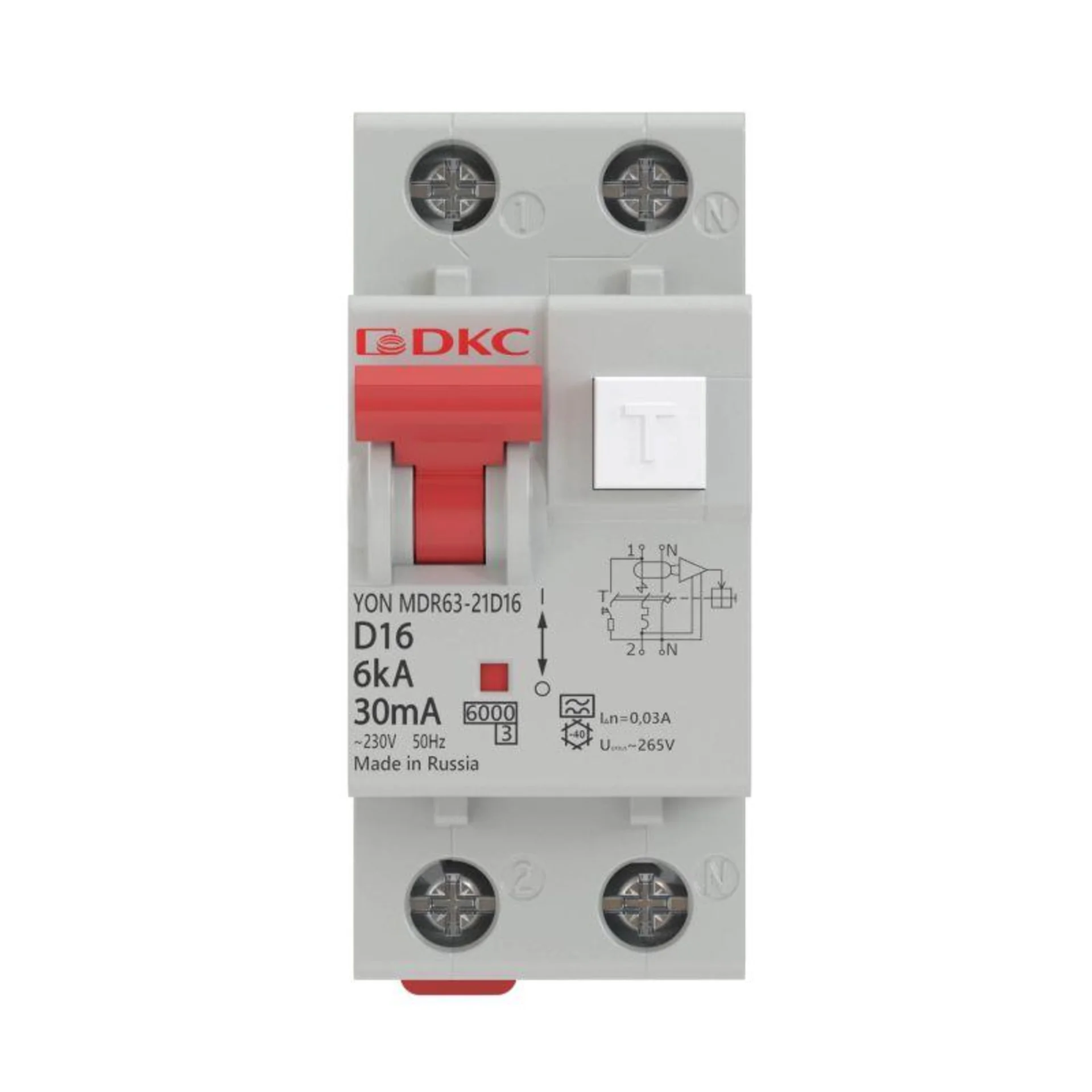 Выключатель автоматический дифференциального тока 2п (1P+N) C 16А 30мА тип A 6кА MDR63 YON MDR63-22C
