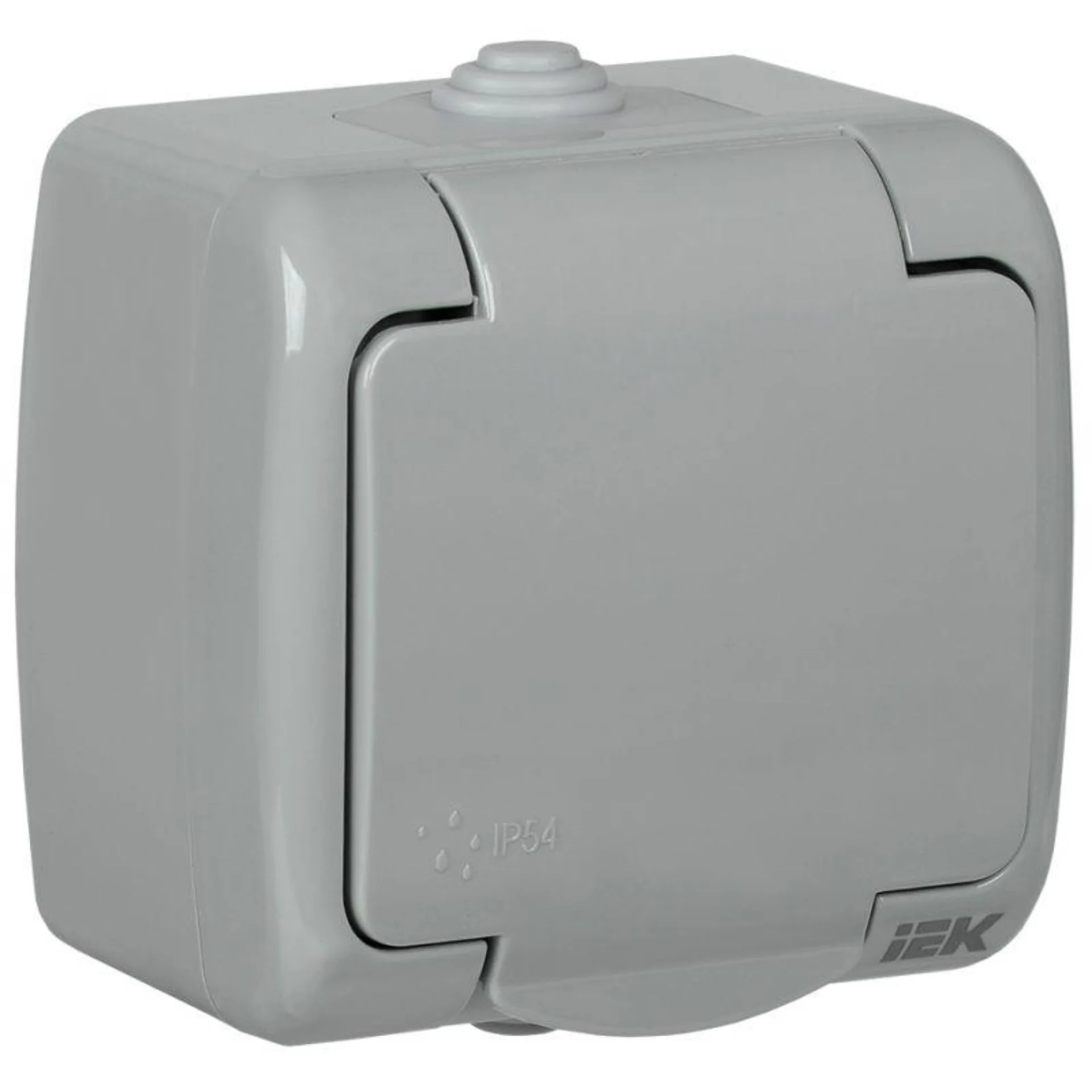 Розетка 1-м ОП Aquatic РСш12-2-А 16А IP54 с заземл. с крышкой сер. IEK ERA12-K03-16-54