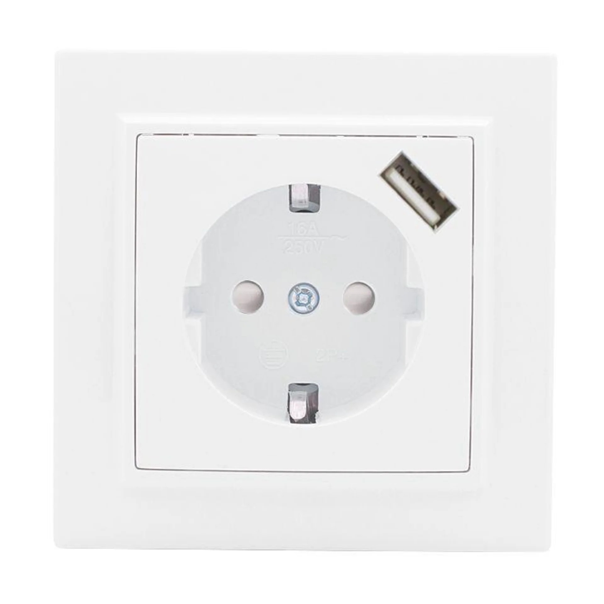 Розетка 1-м СП Минск 16А IP20 с заземл. защ. шторки с заряд. устройством USB 1А бел. EKF ERR16-028-1