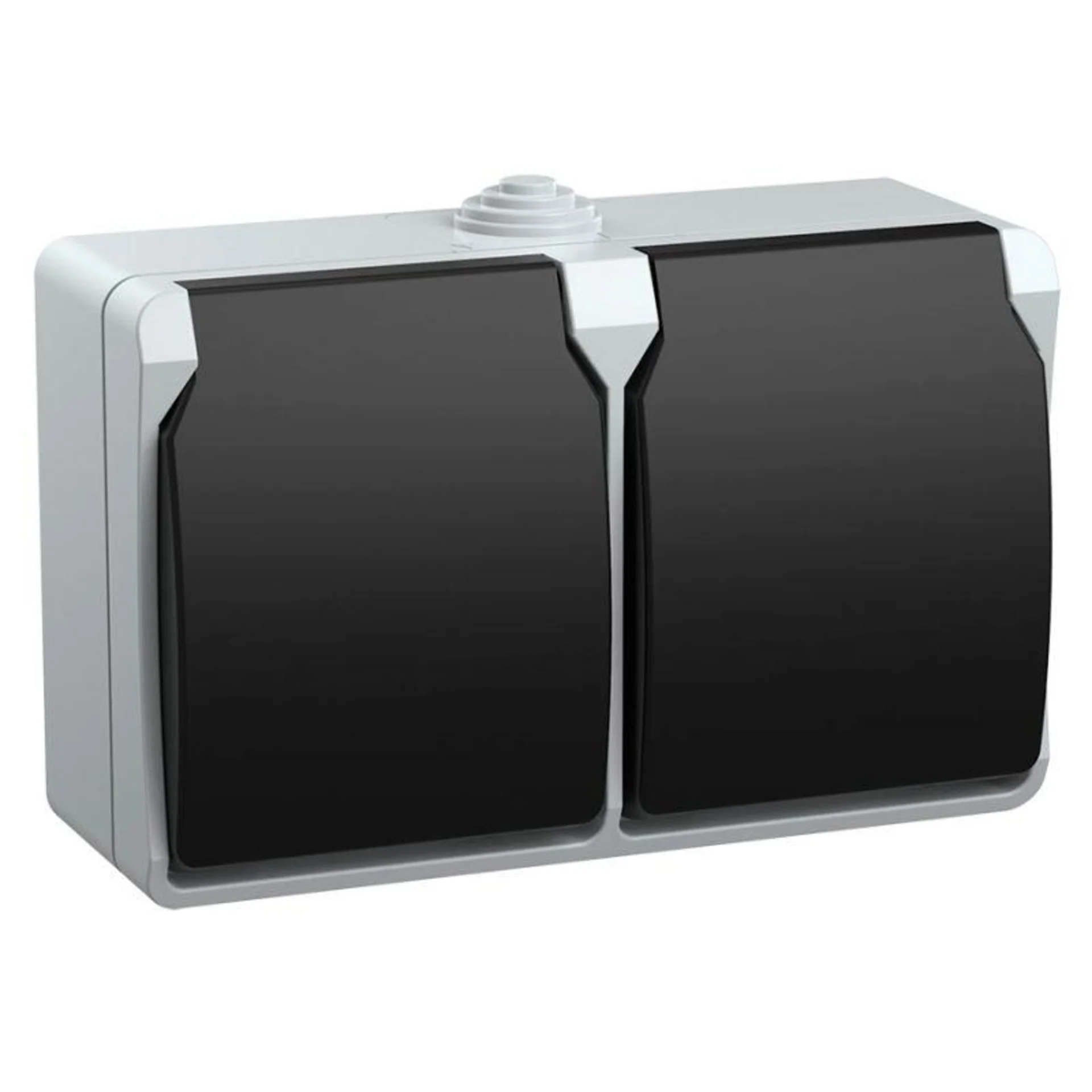 Розетка 2-м ОП Форс РСб22-3-ФСр 16А IP54 с заземл. с крышкой сер. IEK ERS22-K03-16-54-DC