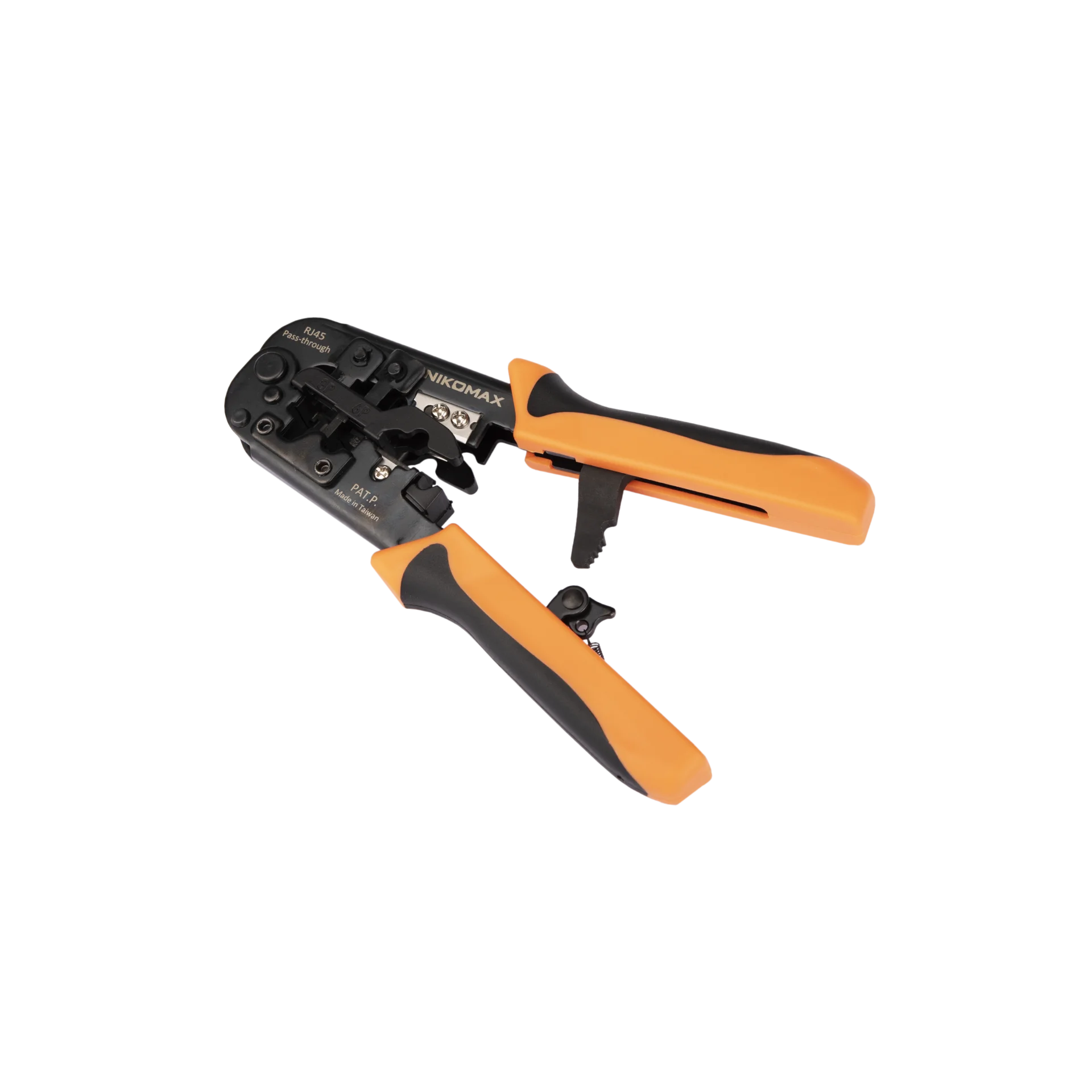 Инструмент NIKOMAX обжимной, 2 гнезда, с храповиком, совместим с коннекторами: RJ45/8P8C (в т.ч. с сквозными), RJ12/6P6C, RJ11/6P4C