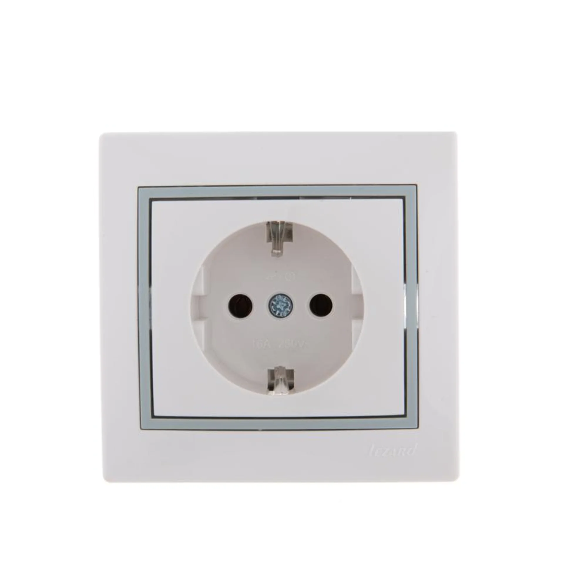 Розетка 1-м СП Mira 16А IP20 с заземл. с сер. вставкой керамика бел. LEZARD 701-0215-122