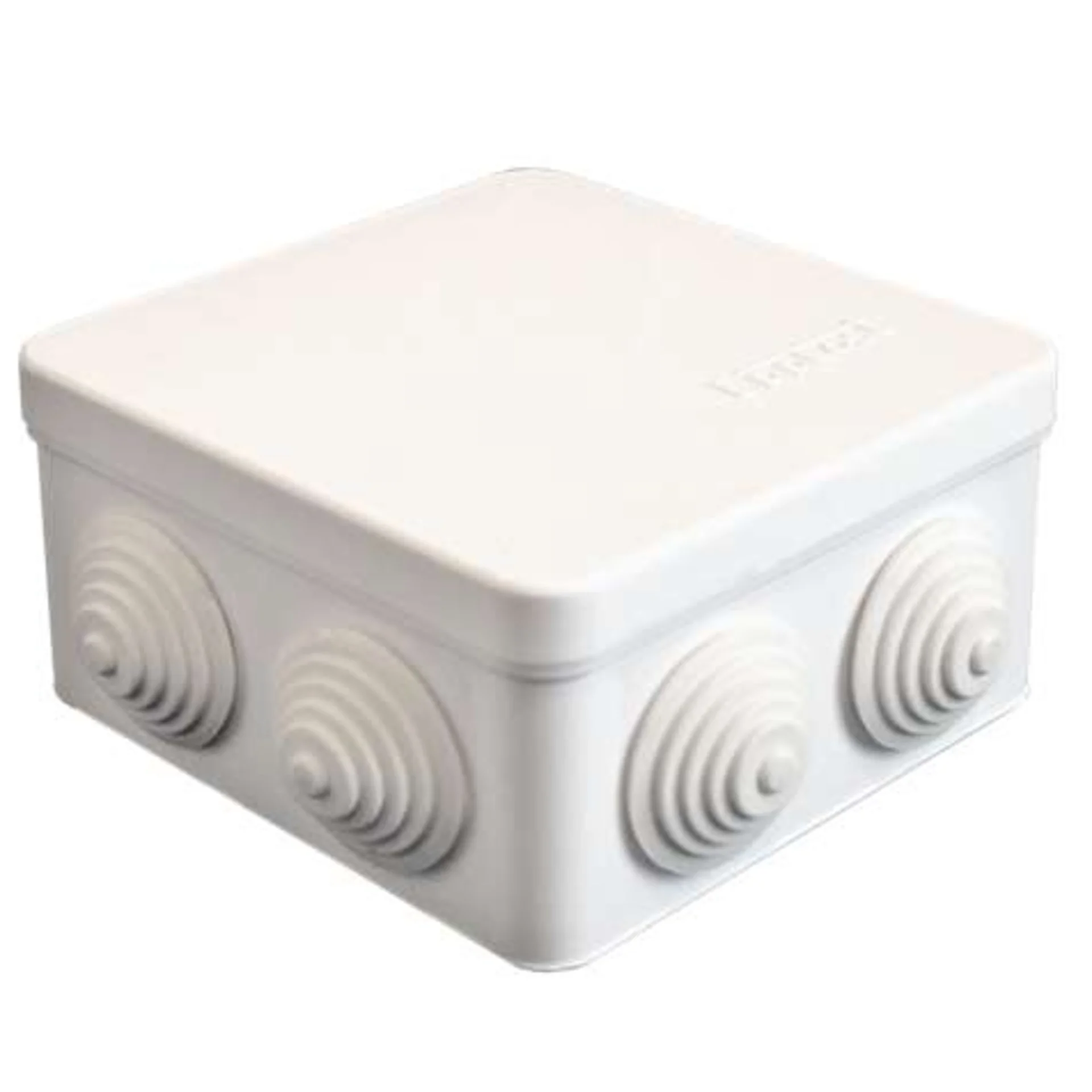 Коробка распределительная ОП 105х105х56мм IP54 7 выходов 4 гермоввода крышка защелкивающаяся бел. Ep