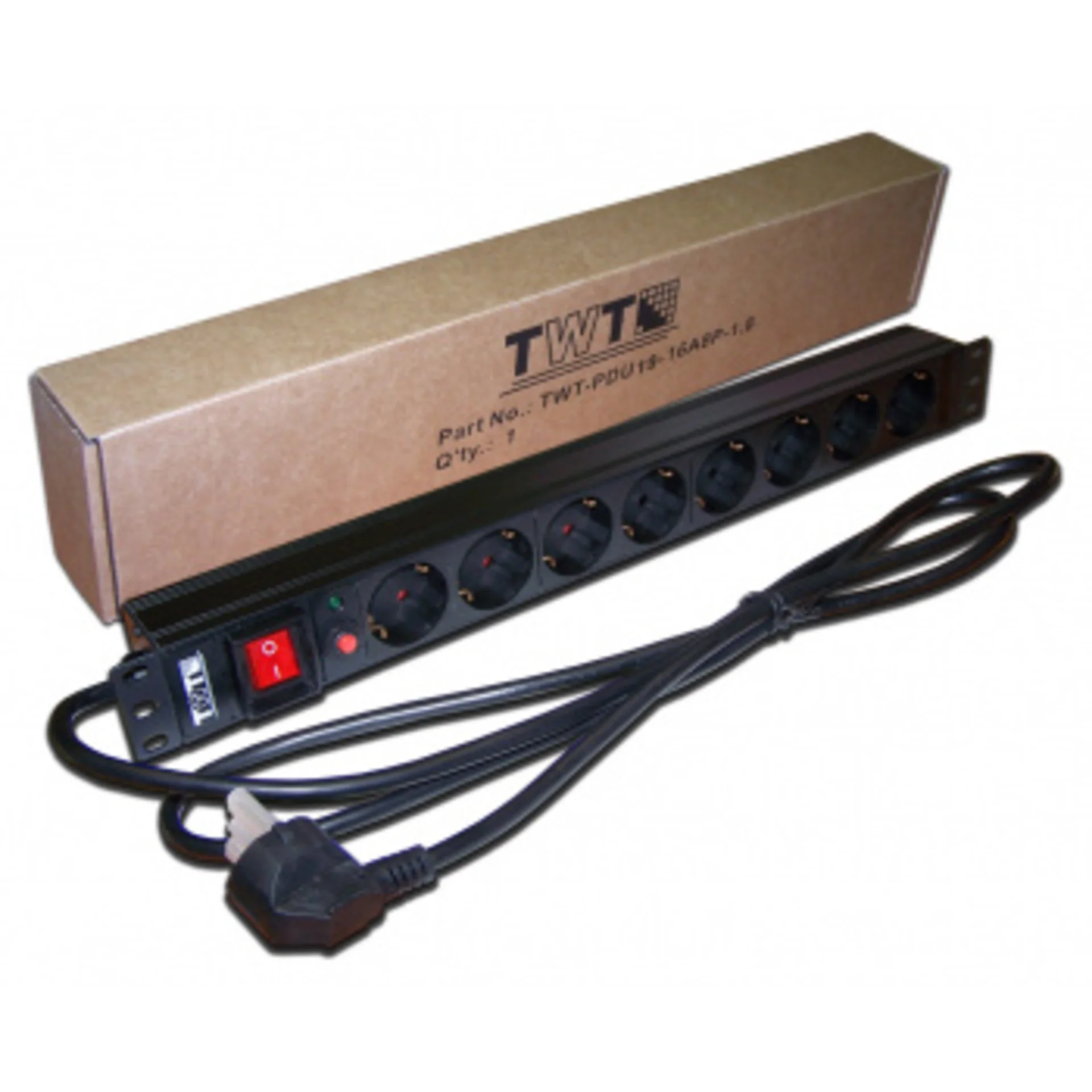 Блок распределения питания Lanmaster TWT-PDU19-16A8P-3.0 гор.размещ. 8xSchuko базовые 16A Schuko 3м
