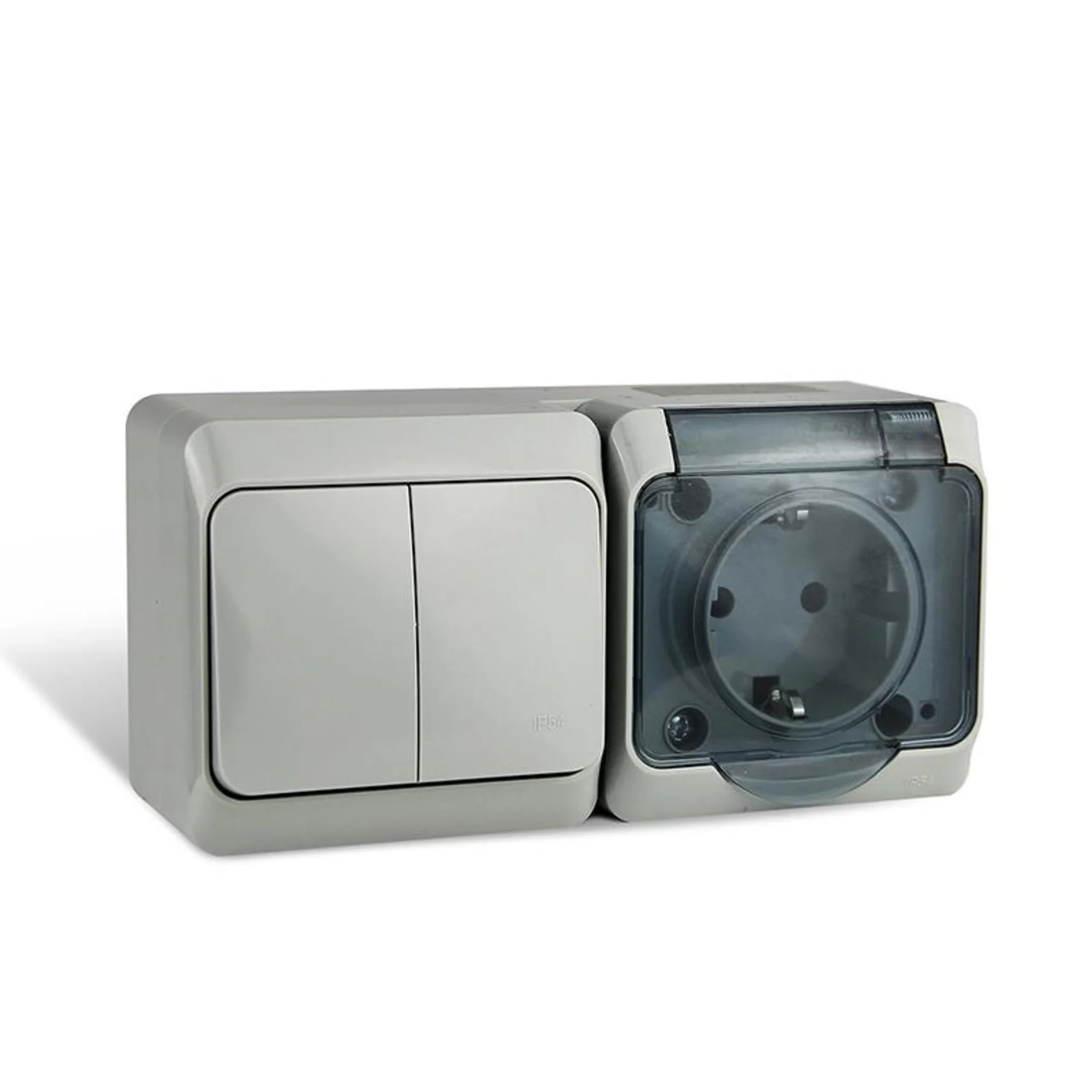 Блок ОП Nix (розетка 16А 250В с заземл. + 2-кл. выкл. 10А) IP54 сер. TOKOV ELECTRIC TKE-NX-V2RZ-C06T