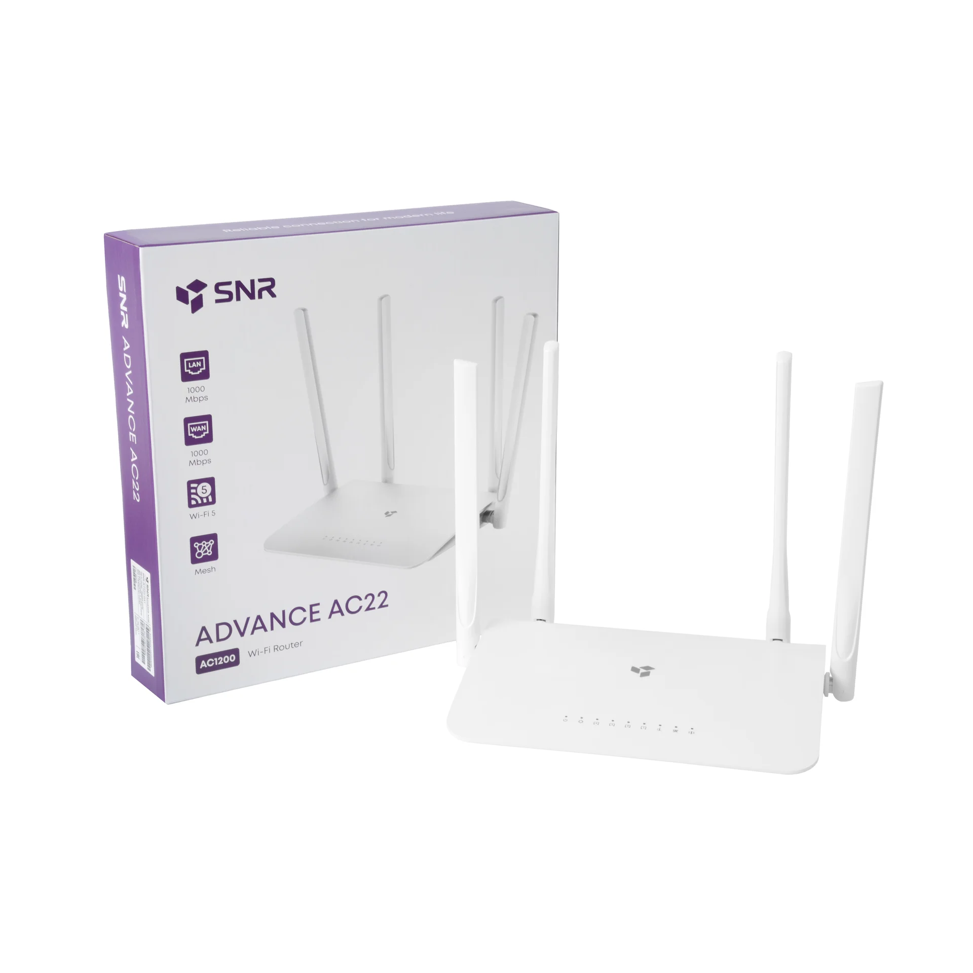 Wi-Fi роутер SNR ADVANCE AC22, 802.11a/b/g/n, 802.11ac Wave 2, 5xGE RJ45