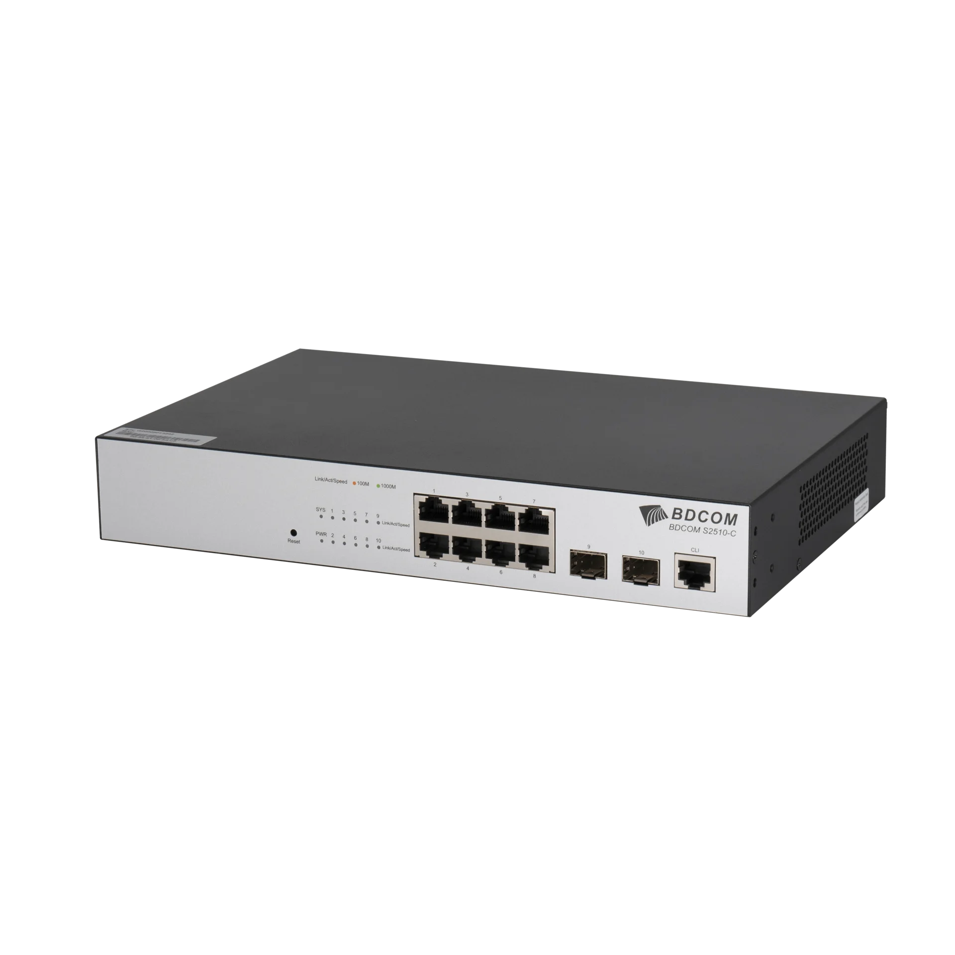 Управляемый коммутатор уровня 2 BDCOM S2510-C, 8x 10/100/1000Base-T, 2x 100/1000BASE-X (SFP), 220VAC