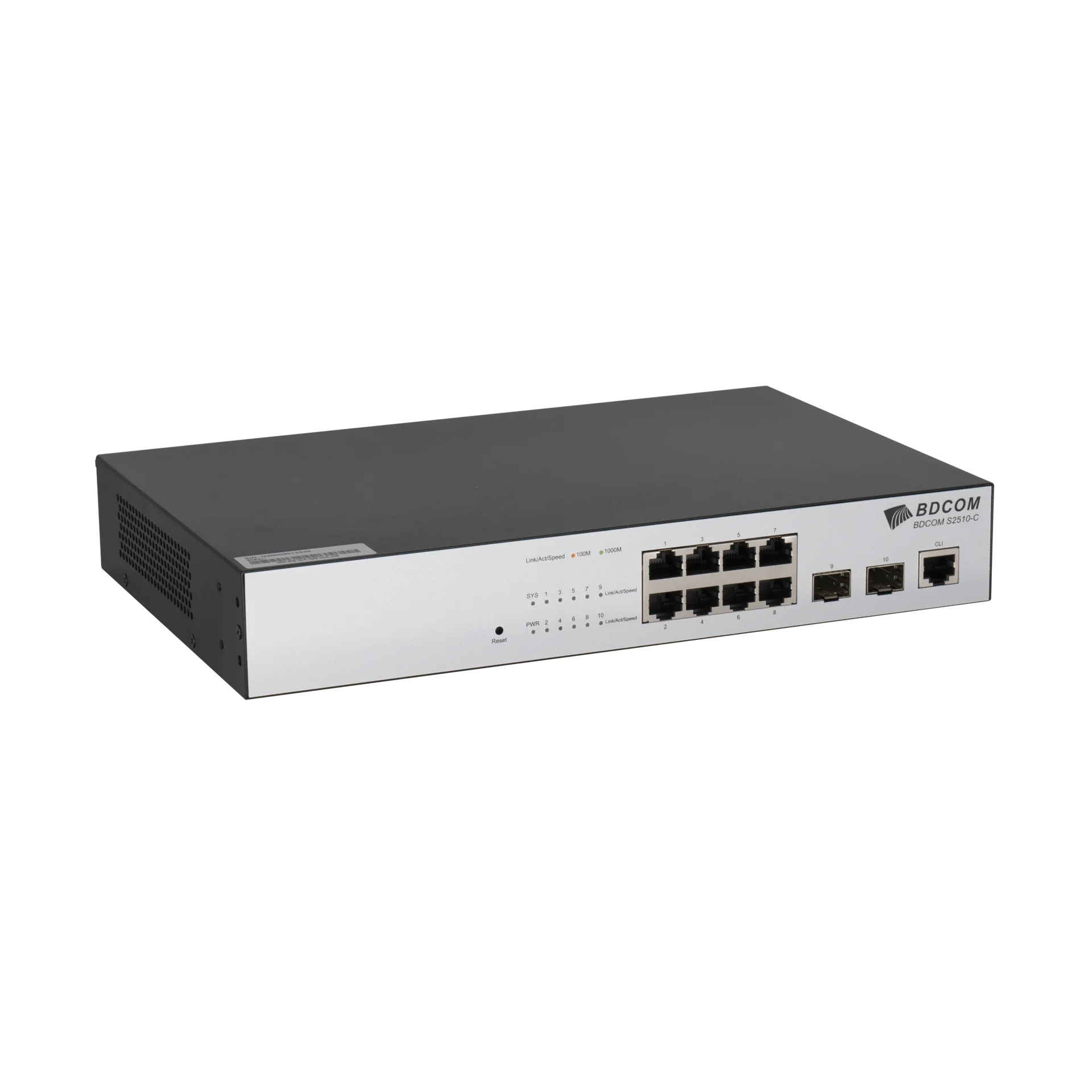 Управляемый коммутатор уровня 2 BDCOM S2510-C, 8x 10/100/1000Base-T, 2x 100/1000BASE-X (SFP), 220VAC