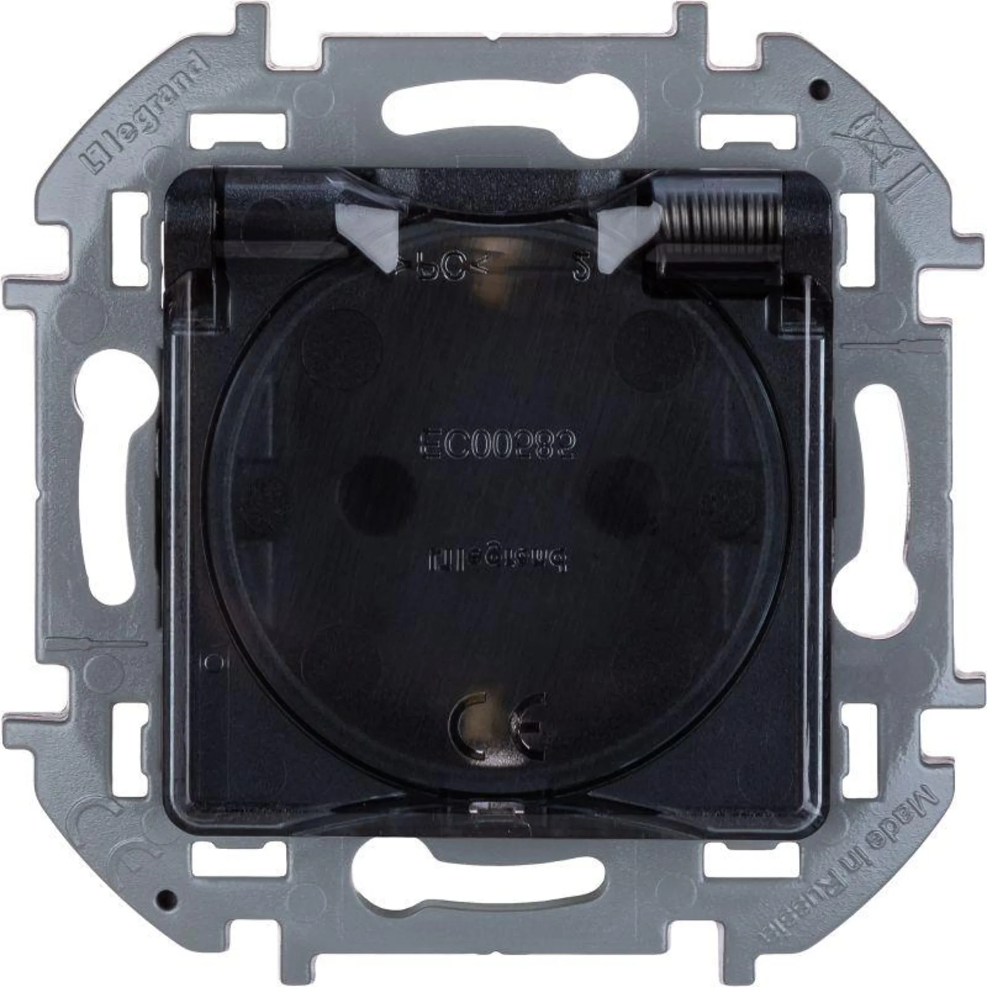 Розетка 1-м СП Inspiria 16А IP44 250В 2P+E защ. шторки с крышкой немецк. стандарт механизм антрацит