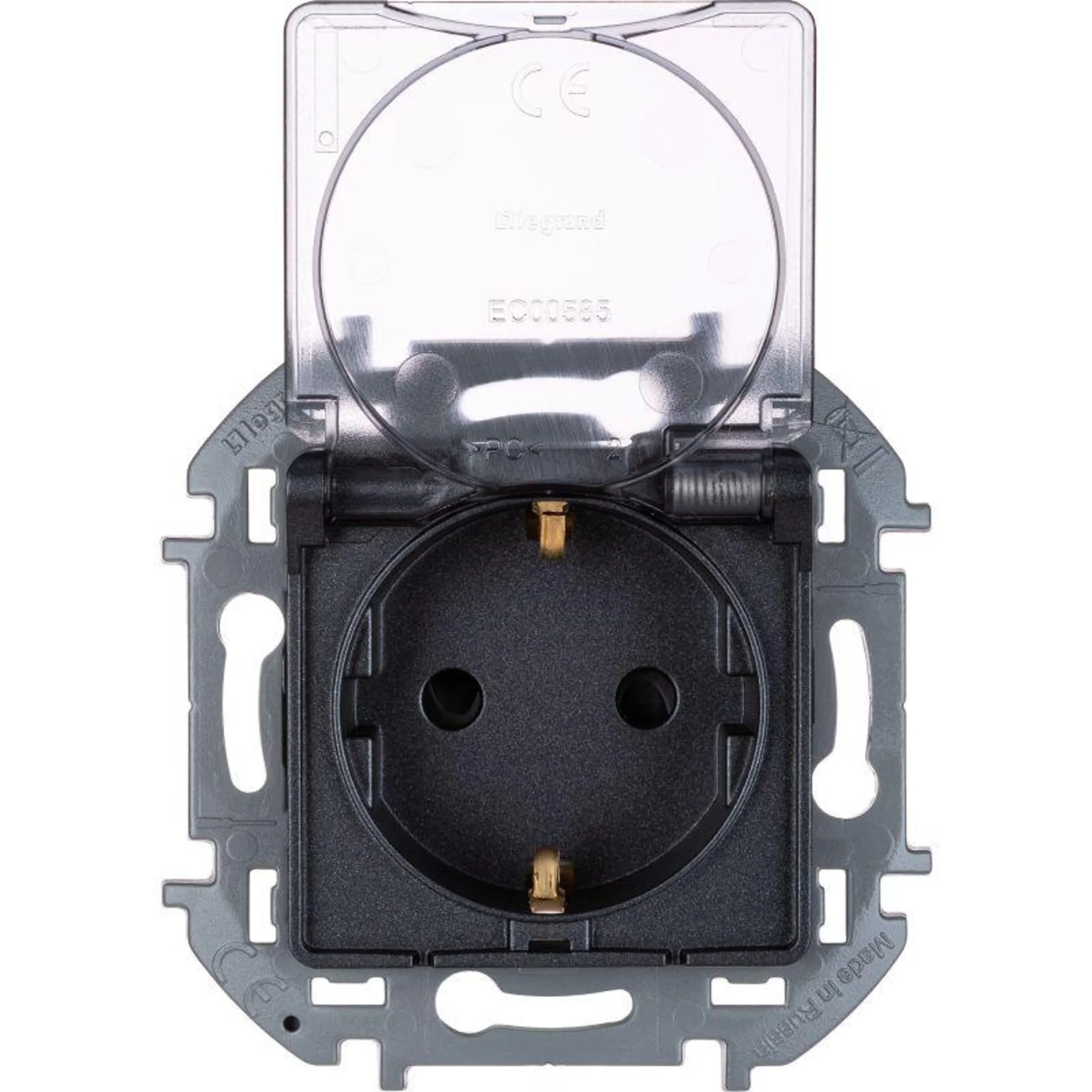 Розетка 1-м СП Inspiria 16А IP44 250В 2P+E защ. шторки с крышкой немецк. стандарт механизм антрацит