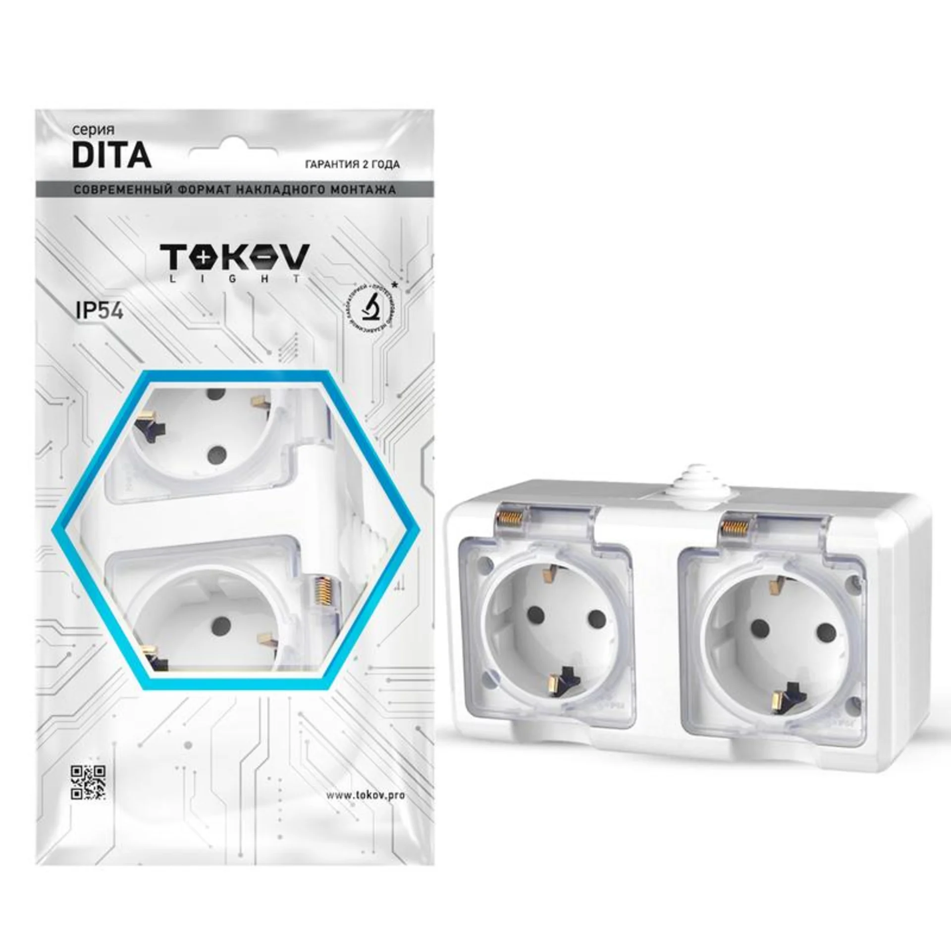 Розетка 2-м ОП Dita 16А IP54 250В с заземл. с прозр. крышкой бел.TOKOV ELECTRIC TKL-DT-R2Z-C01T-IP54