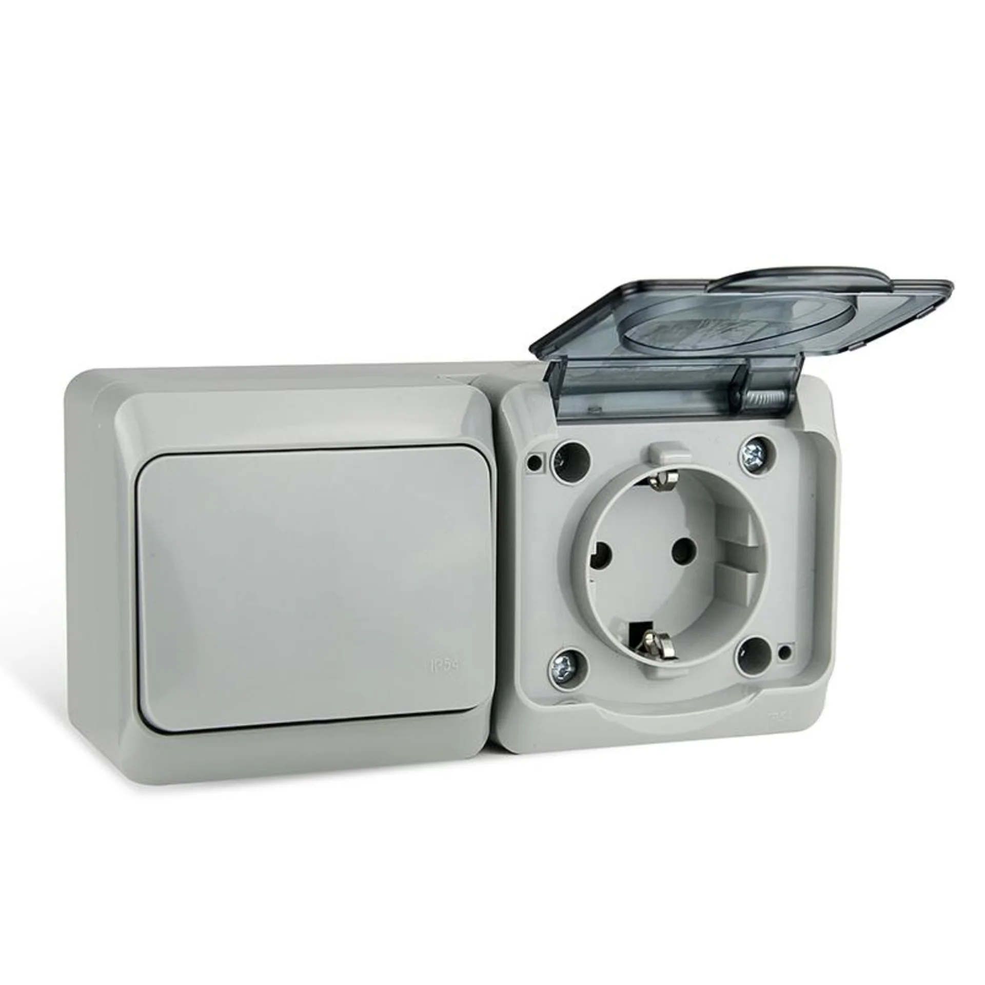 Блок ОП Nix (розетка 16А 250В с заземл. + 1-кл. выкл. 10А) IP54 сер. TOKOV ELECTRIC TKE-NX-V1RZ-C06T