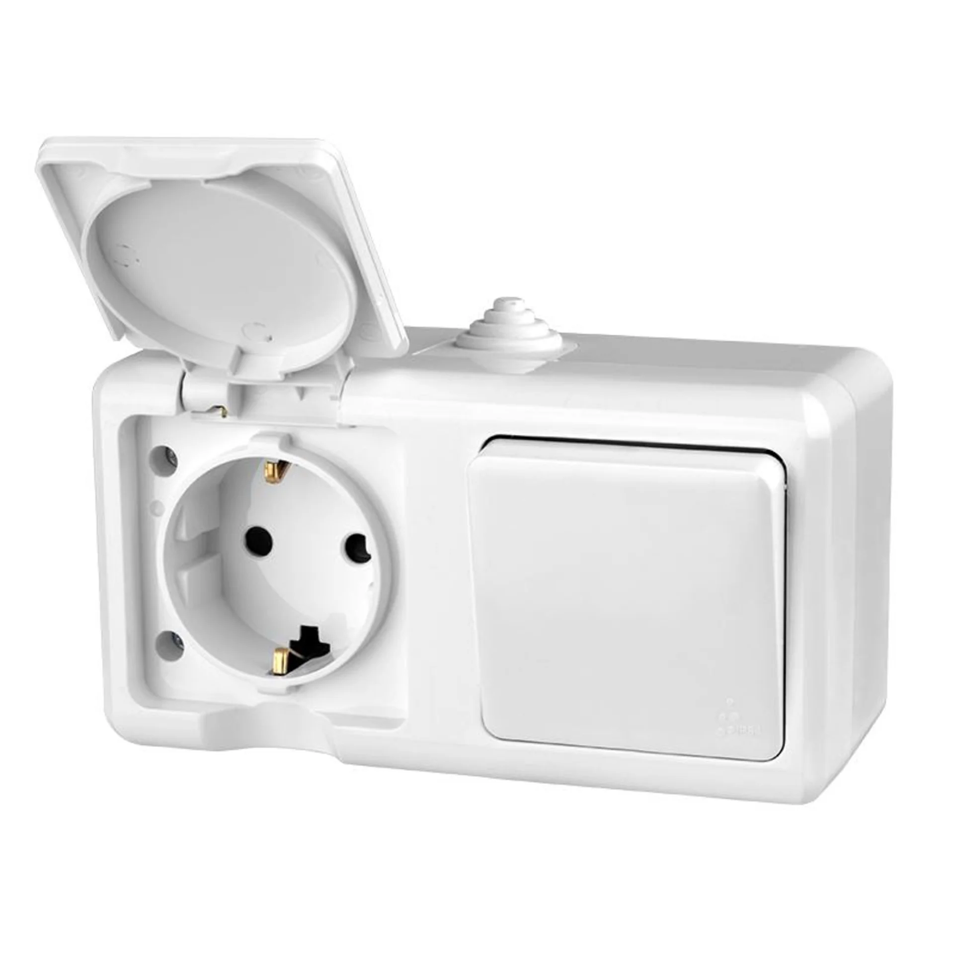 Блок ОП Dita (розетка 16А 250В с заземл. + 1-кл. выкл. 10А) IP54 бел. TOKOV ELECTRIC TKL-DT-V1RZ-C01