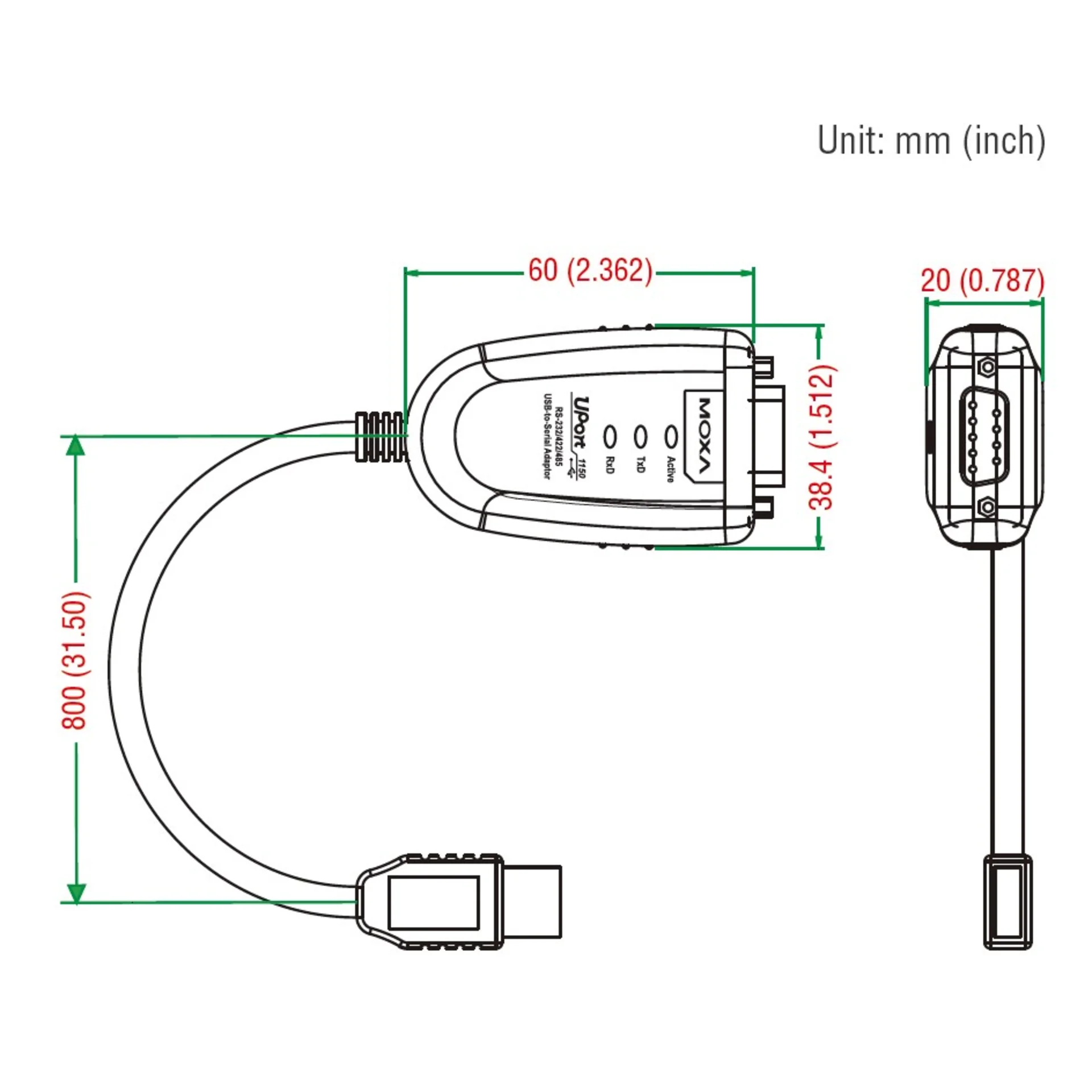 UPort 1150 1-портовый преобразователь интерфейсов USB в RS232/422/485 MOXA