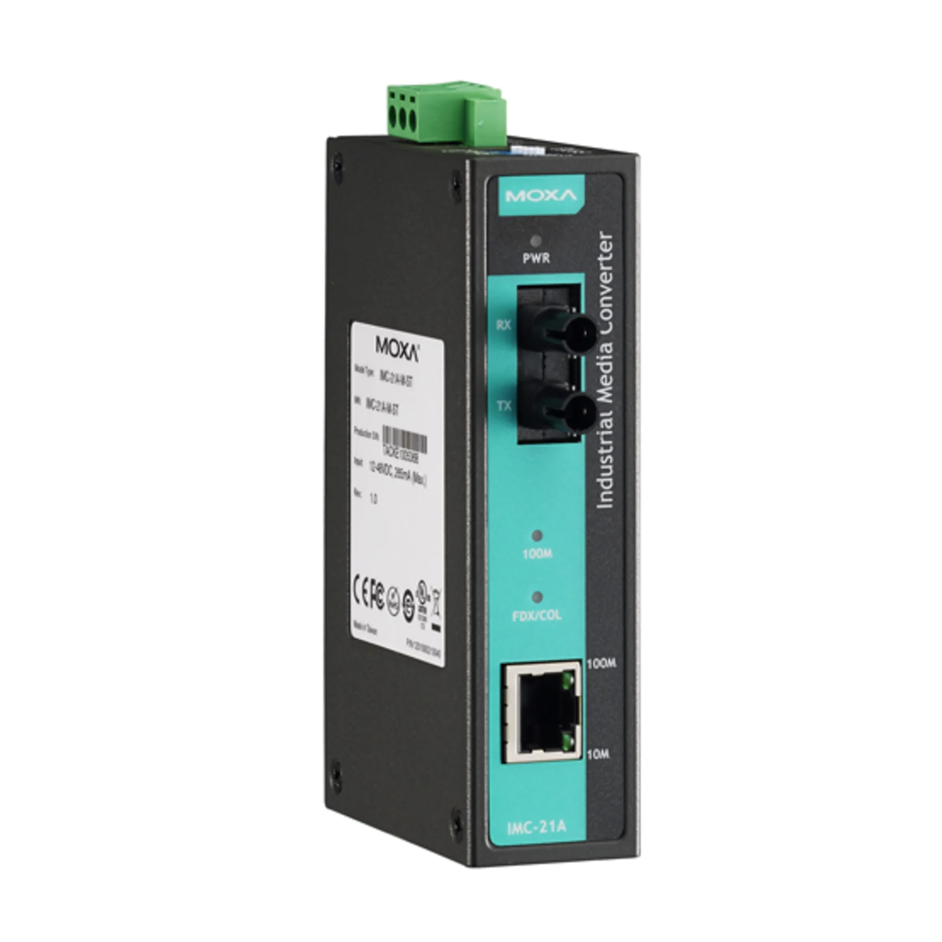 IMC-21A-M-ST Медиаконвертер Ethernet 10/100BaseTX в 100BaseFX (многомодовое оптоволокно) в металлическом корпусе MOXA