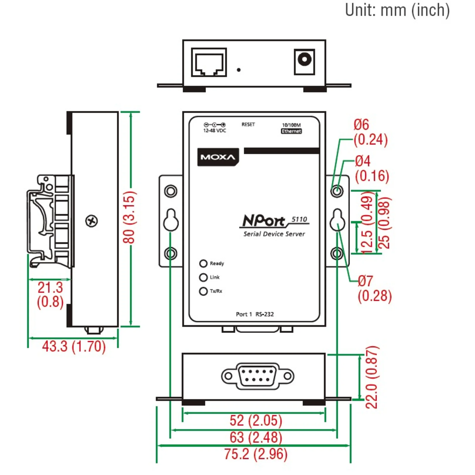 NPort 5110 1-портовый асинхронный сервер RS-232 в Ethernet MOXA