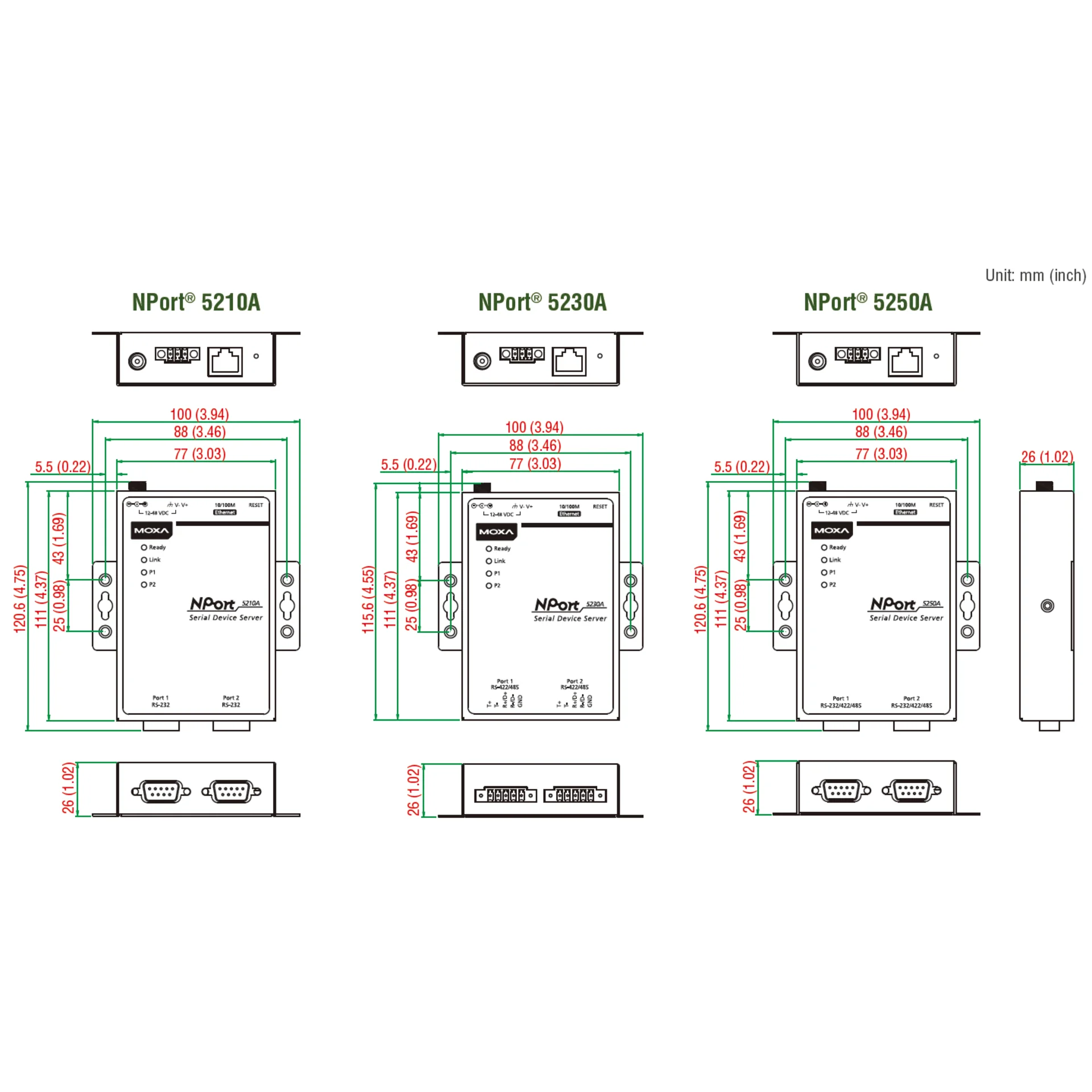Nport 5210A 2-портовый усовершенствованный асинхронный сервер RS-232 в Ethernet MOXA
