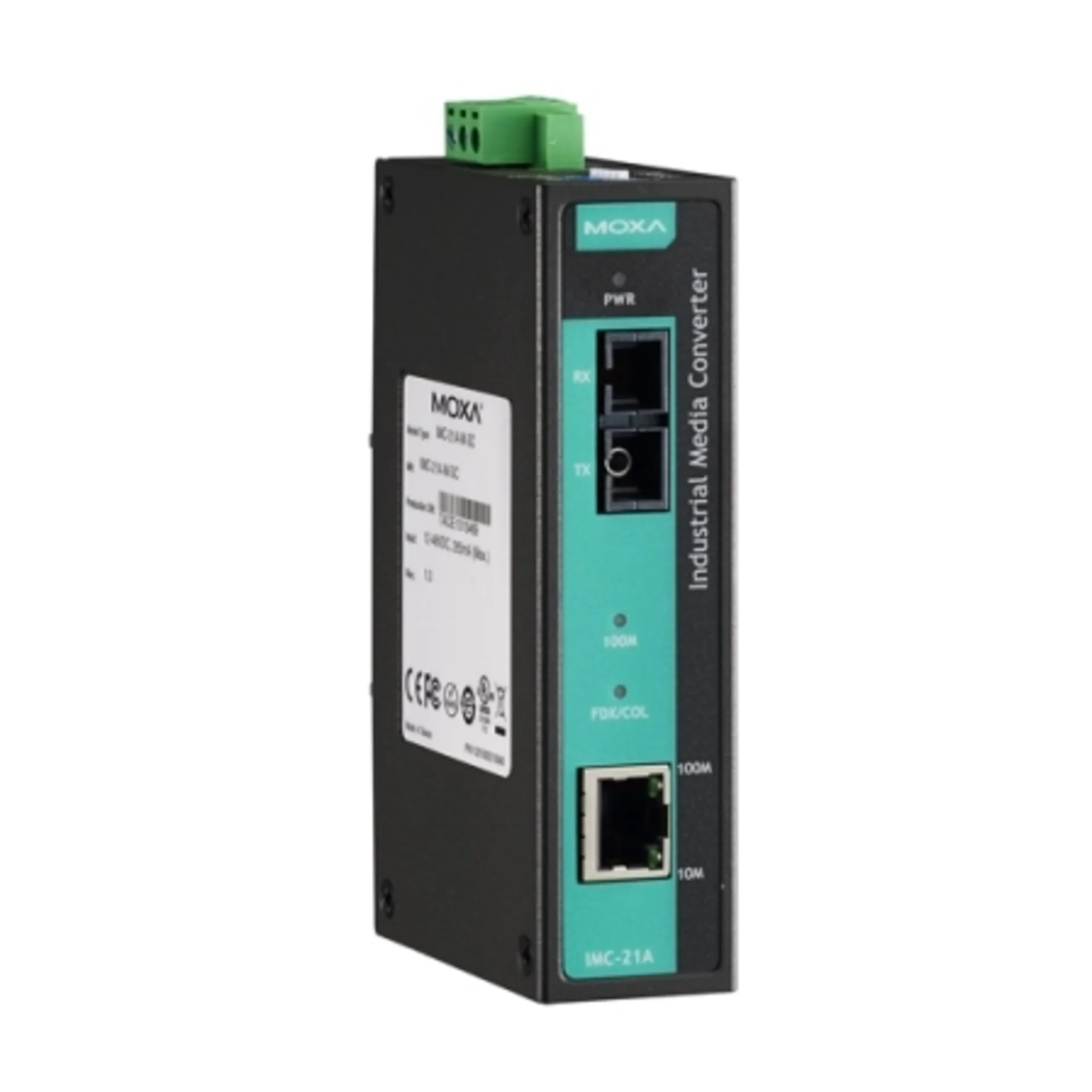 Медиаконвертер Ethernet 10/100BaseTX в 100BaseFX (одномодовое оптоволокно) в металлическом корпусе, с расширенным диапазоном температур MOXA