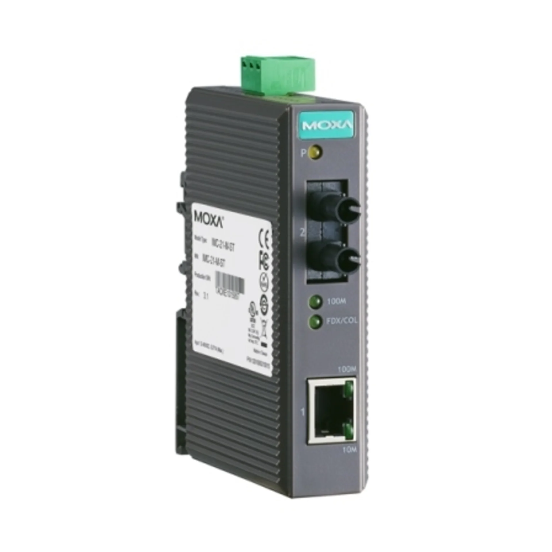 Медиаконвертер Ethernet 10/100BaseTX в 100BaseFX (многомодовое оптоволокно) в пластиковом корпусе MOXA