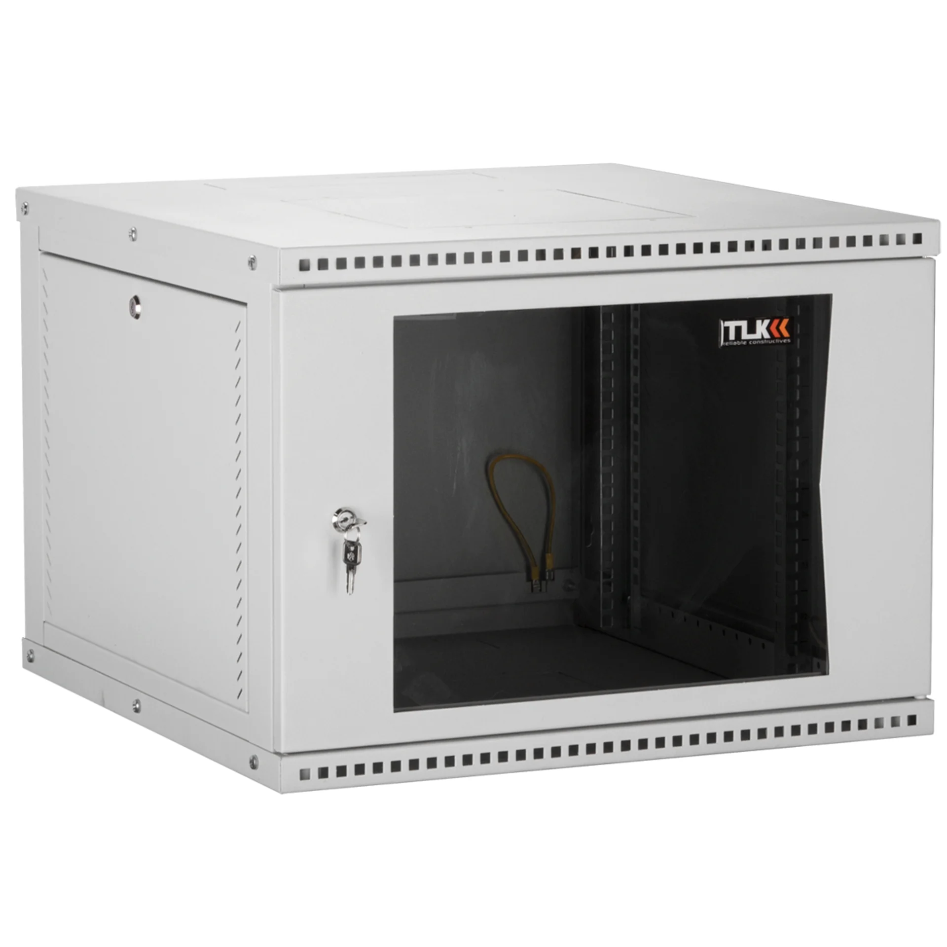 Настенный разборный шкаф TLK 19", 9U, стеклянная дверь, Ш600хВ436хГ450мм, 1 пара монтажных направляющих, серый