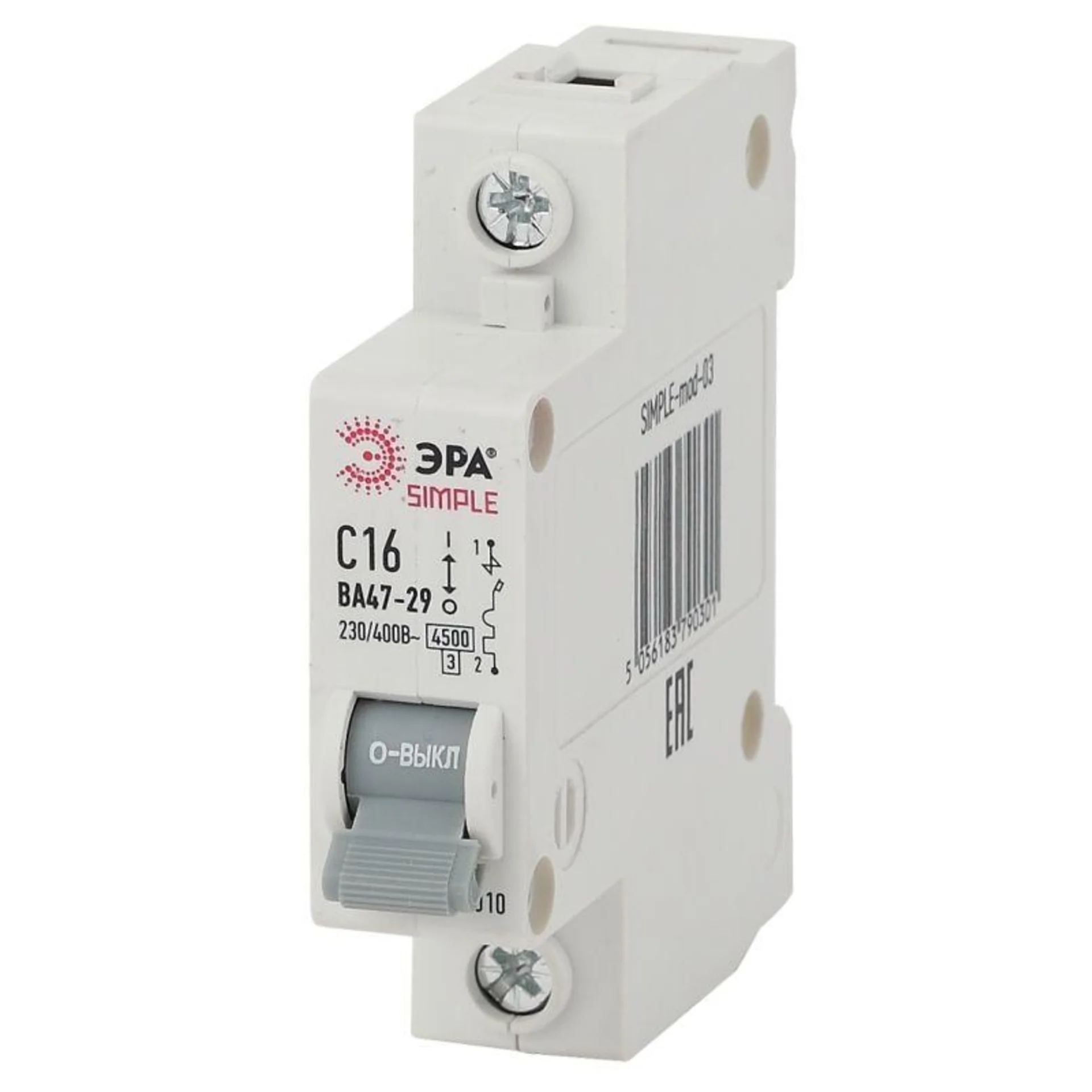 Выключатель автоматический модульный 1п C 16А 4.5кА ВА 47-29 SIMPLE-mod-03 ЭРА Б0039220