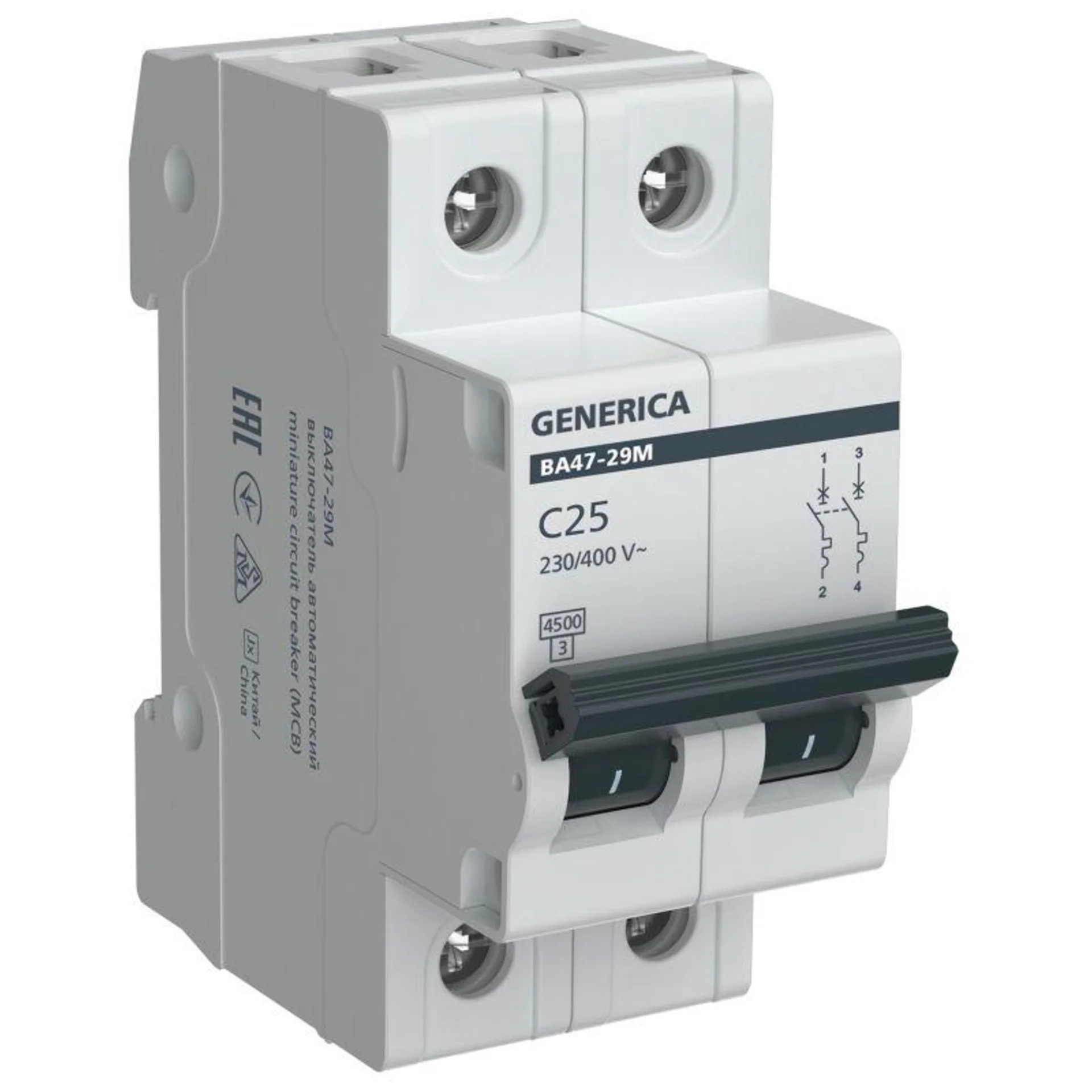 Выключатель автоматический модульный 2п C 25А 4.5кА ВА47-29М GENERICA MVA21-2-025-C-G