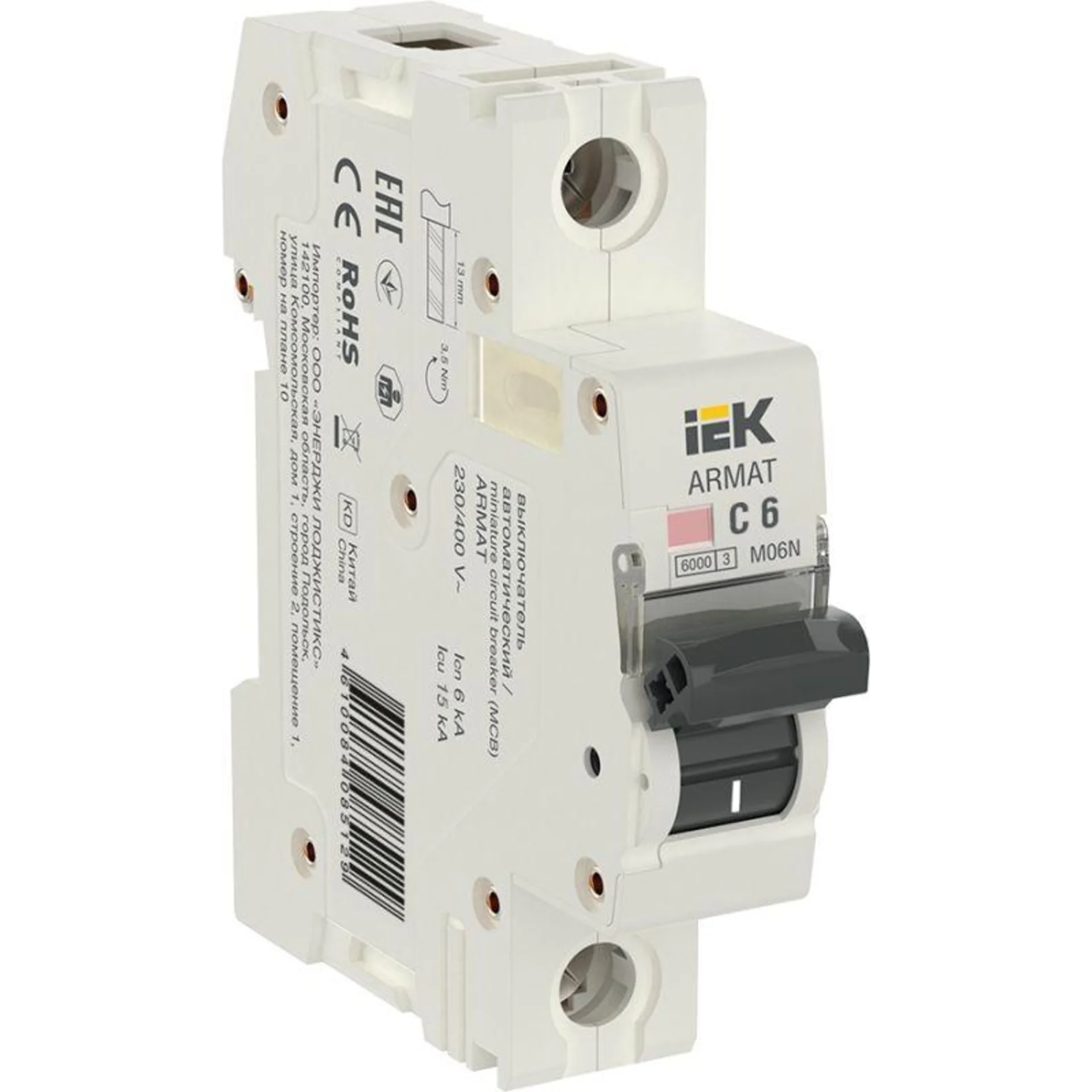 Выключатель автоматический модульный 1п C 6А M06N ARMAT IEK AR-M06N-1-C006