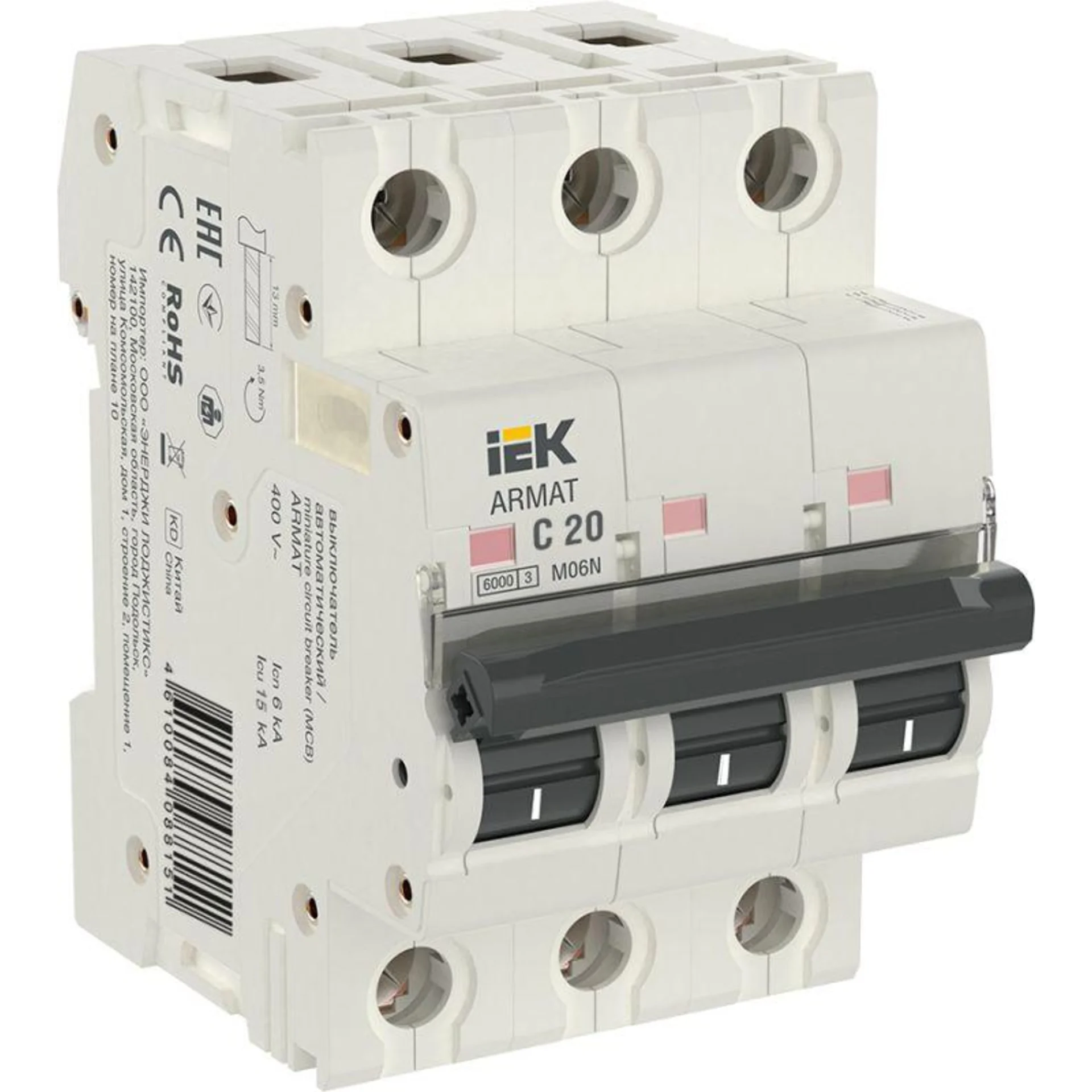Выключатель автоматический модульный 3п C 20А M06N ARMAT IEK AR-M06N-3-C020