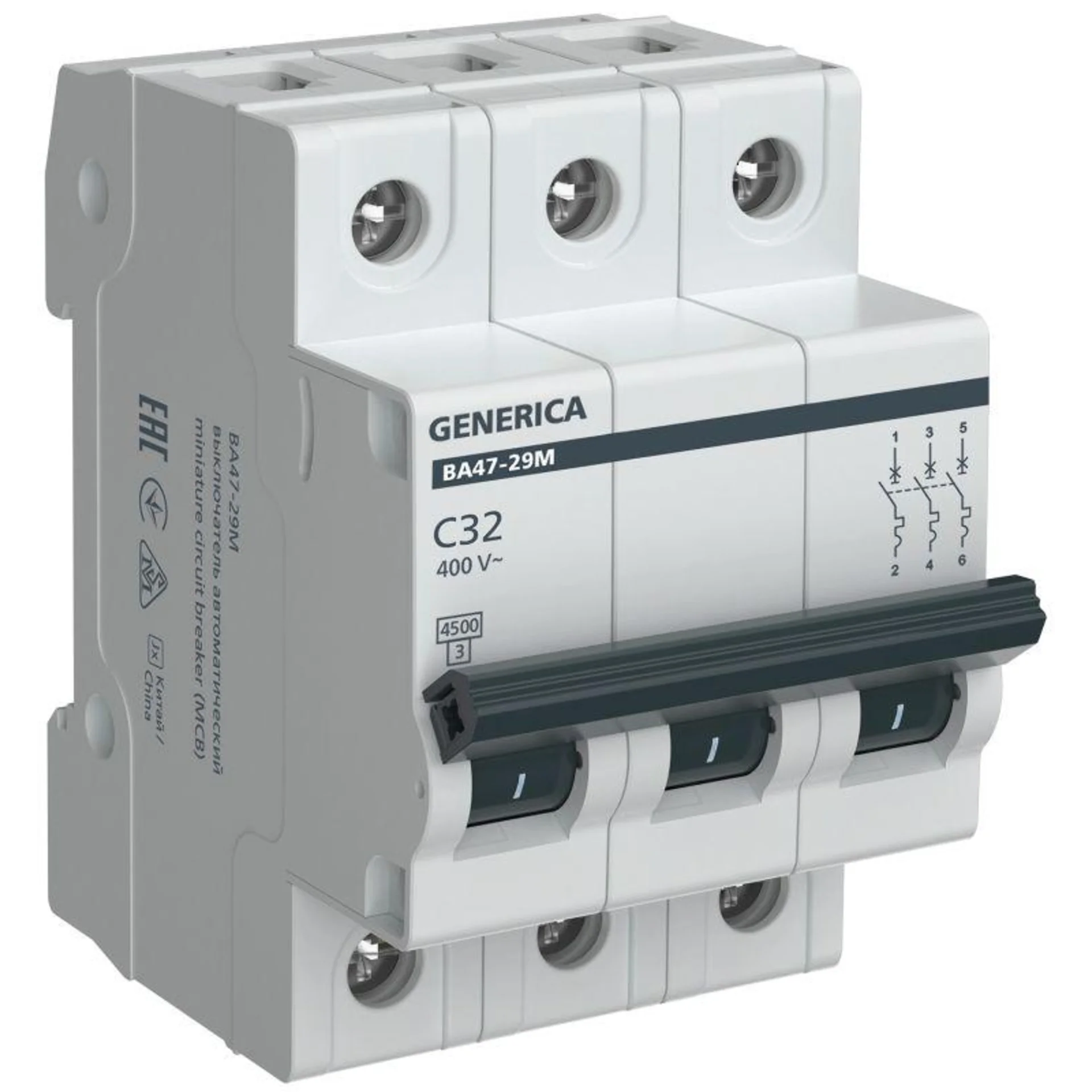 Выключатель автоматический модульный 3п C 32А 4.5кА ВА47-29М GENERICA MVA21-3-032-C-G