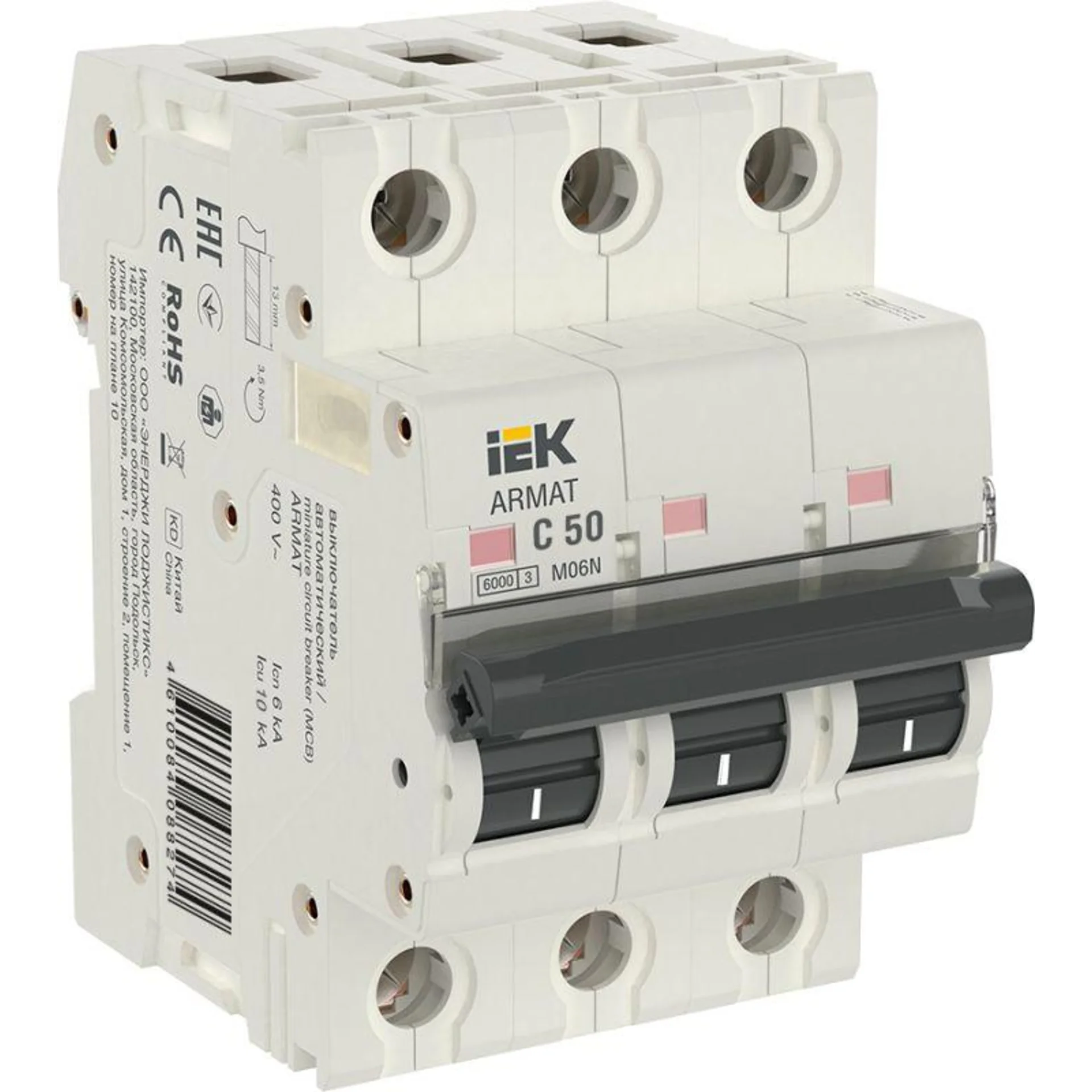 Выключатель автоматический модульный 3п C 50А M06N ARMAT IEK AR-M06N-3-C050