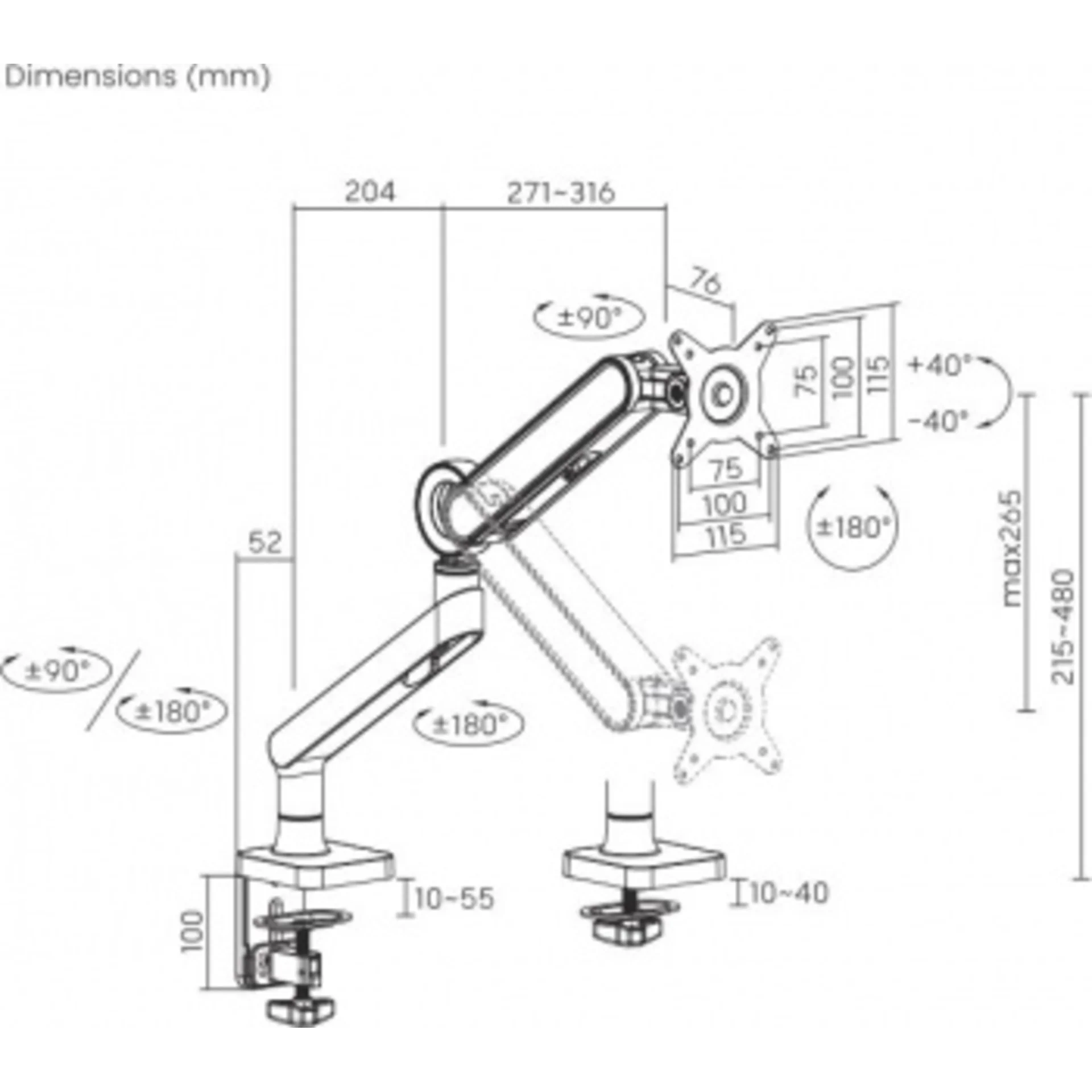 Кронштейн для мониторов Ultramounts UM719W белый 17"-35" макс.10.5кг крепление к столешнице поворот