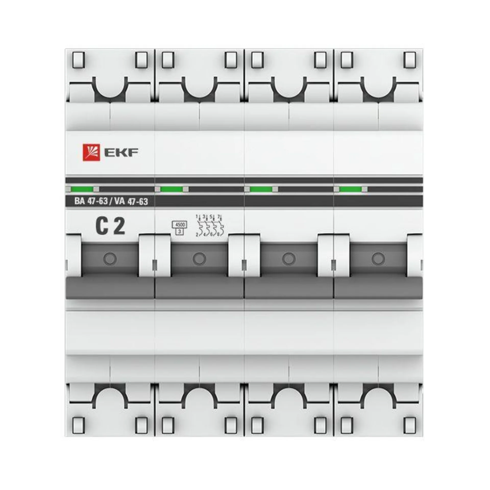 Выключатель автоматический модульный 4п C 2А 4.5кА ВА 47-63 PROxima EKF mcb4763-4-02C-pro